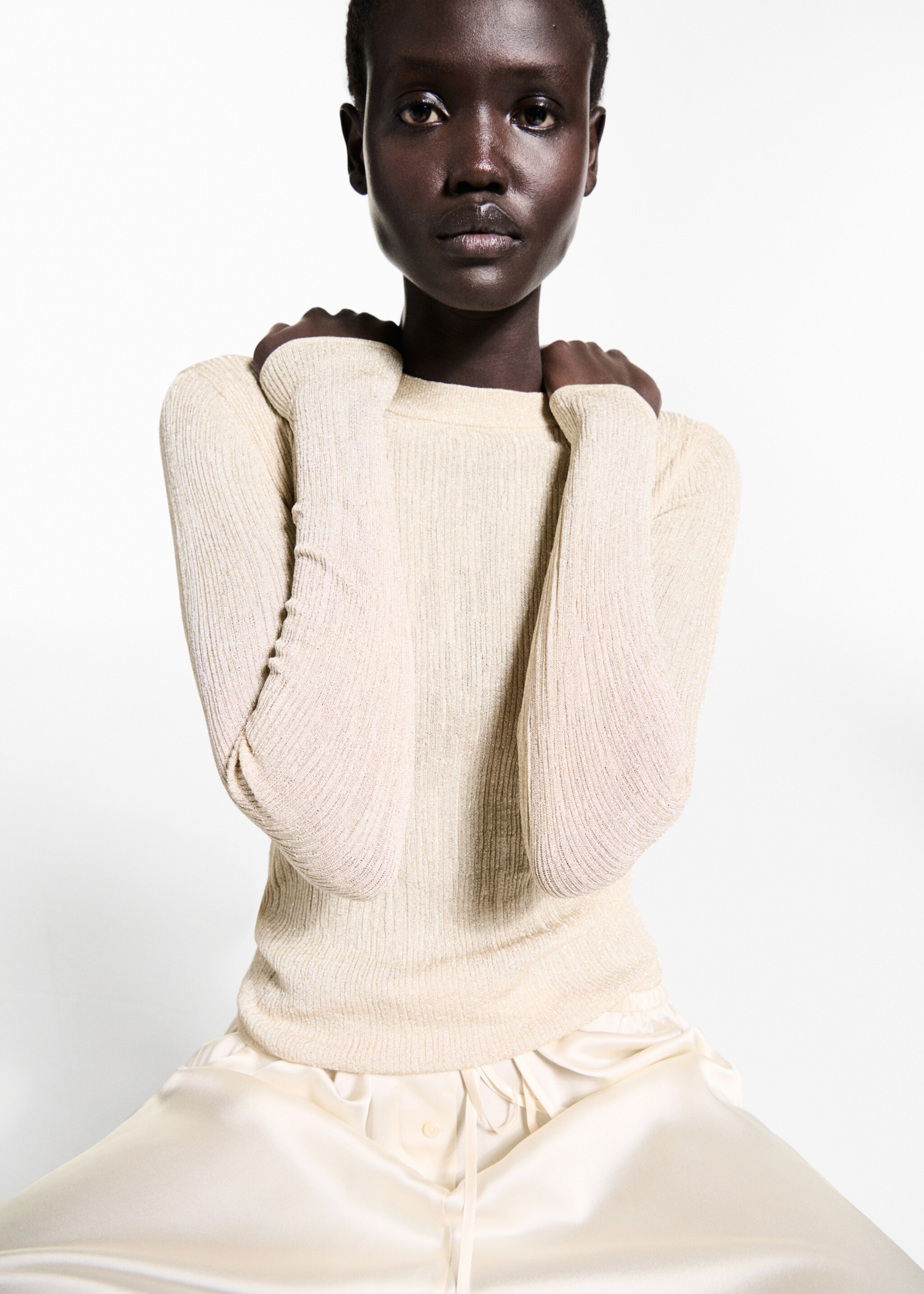 Crewneck lurex sweater - Medium plane, Gold. Ref: 77019061-00.