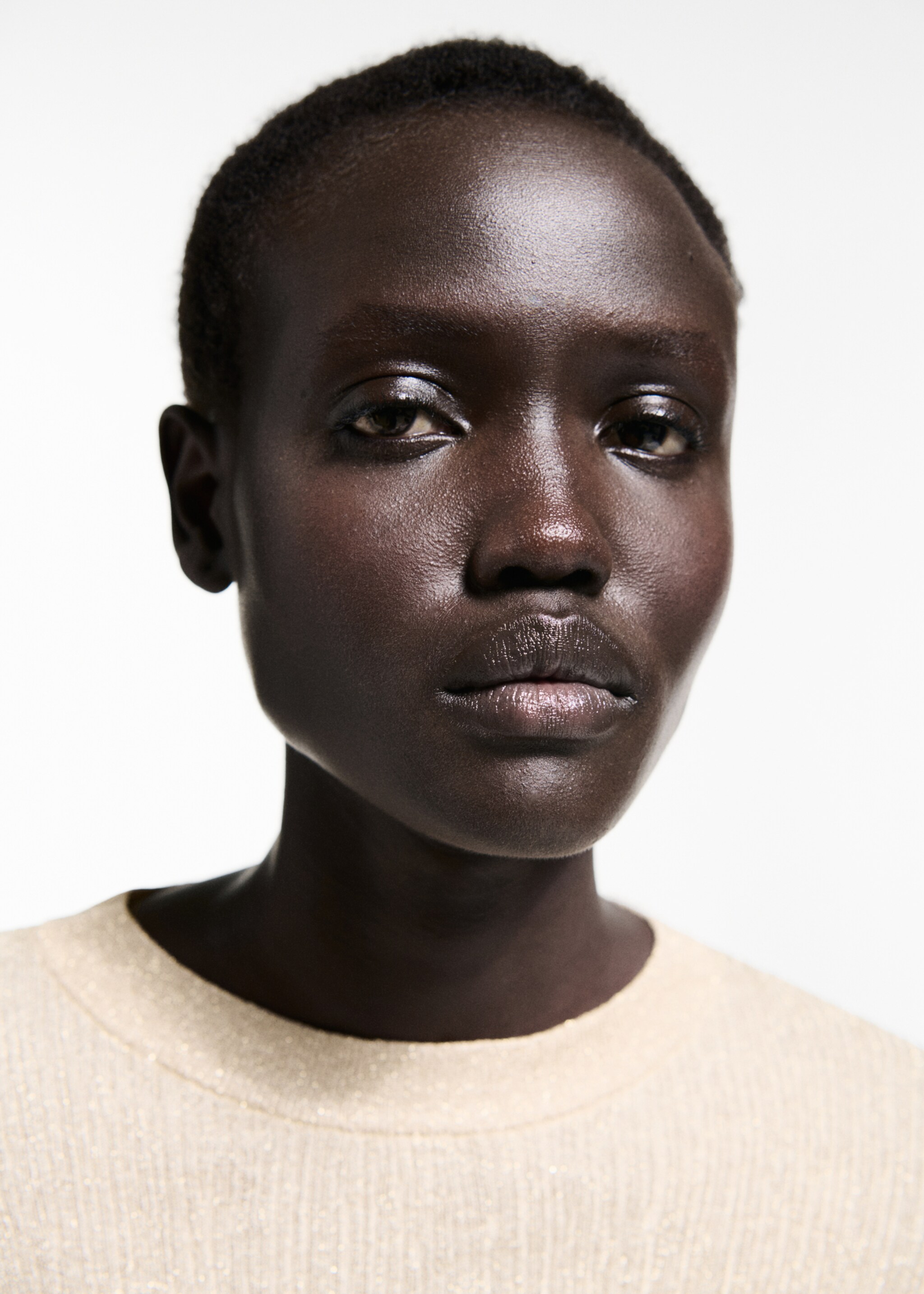 Crewneck lurex sweater - Details of the article 1, Gold. Ref: 77019061-00.