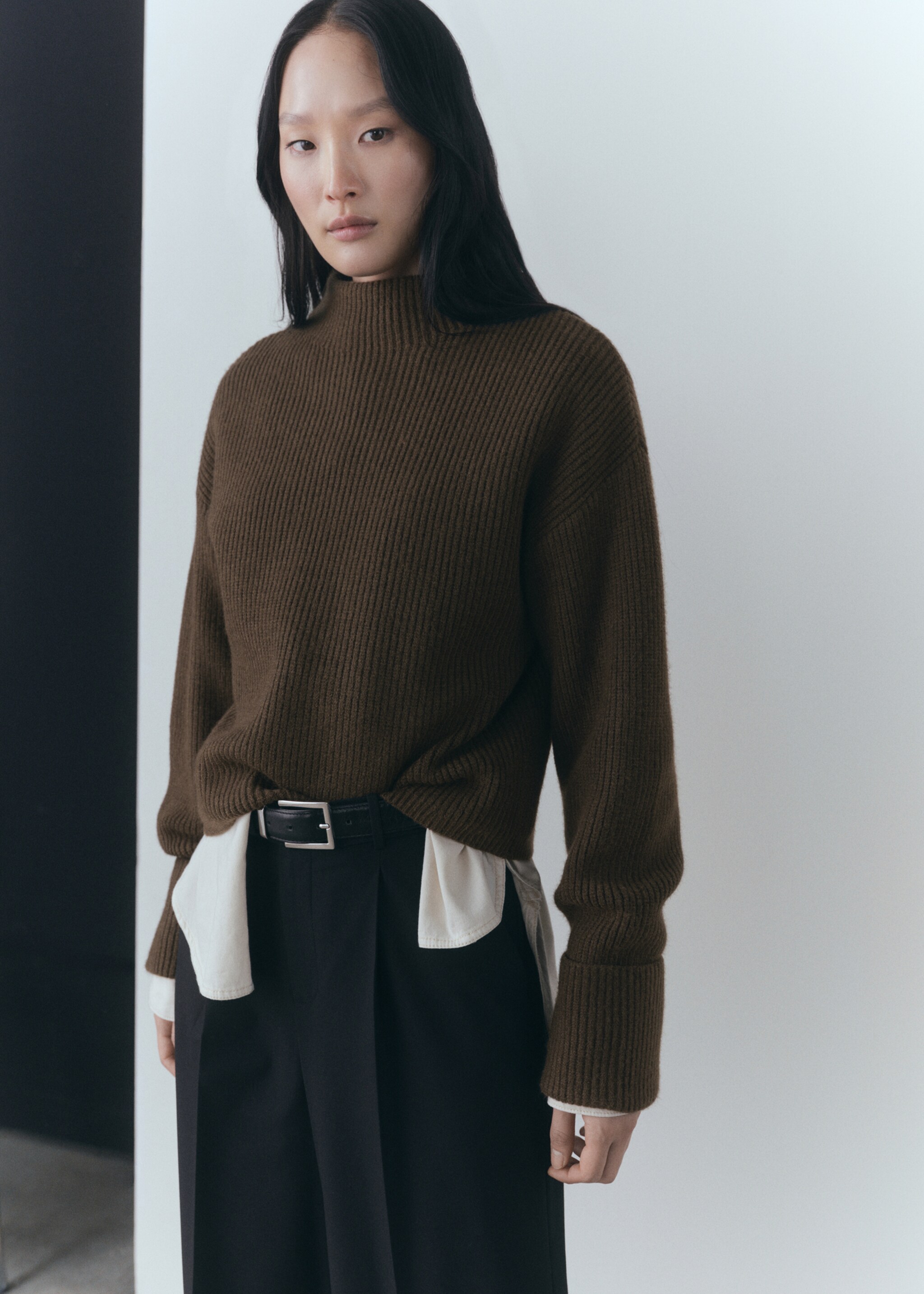 Jersey canalé cuello perkins - Plano medio, Khaki. Ref: 77019066-00.