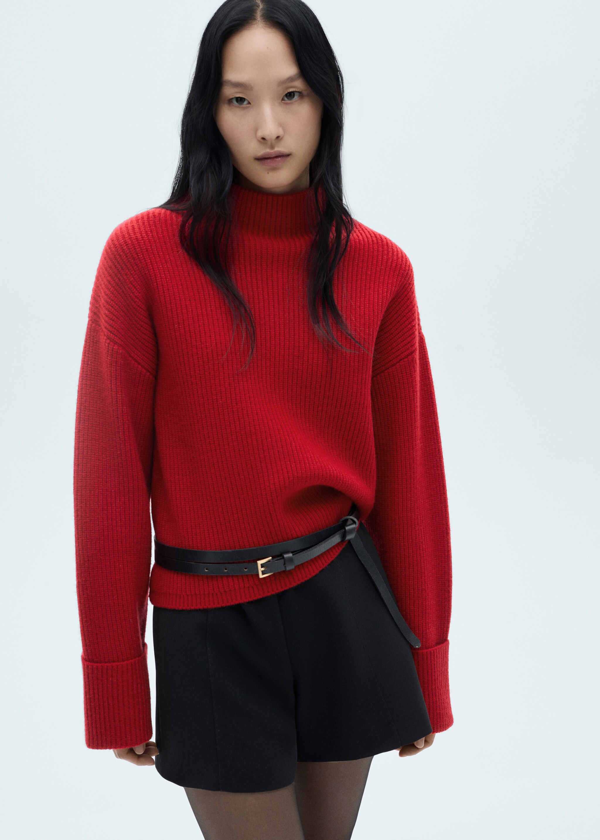 Ribbed sweater with perkins neck - Medium plane, Red. Ref: 77019066-00.