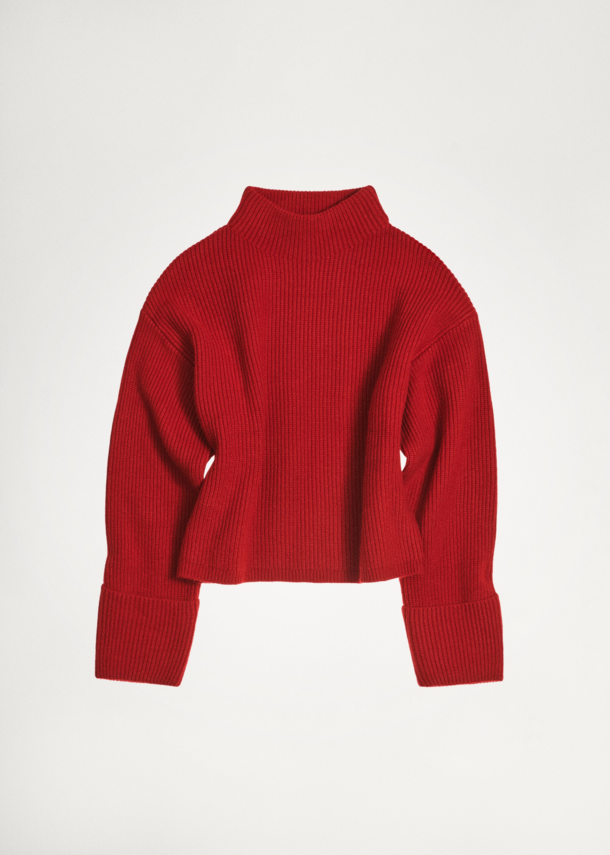 Ribbed sweater with perkins neck - Details of the article 5, Red. Ref: 77019066-00.