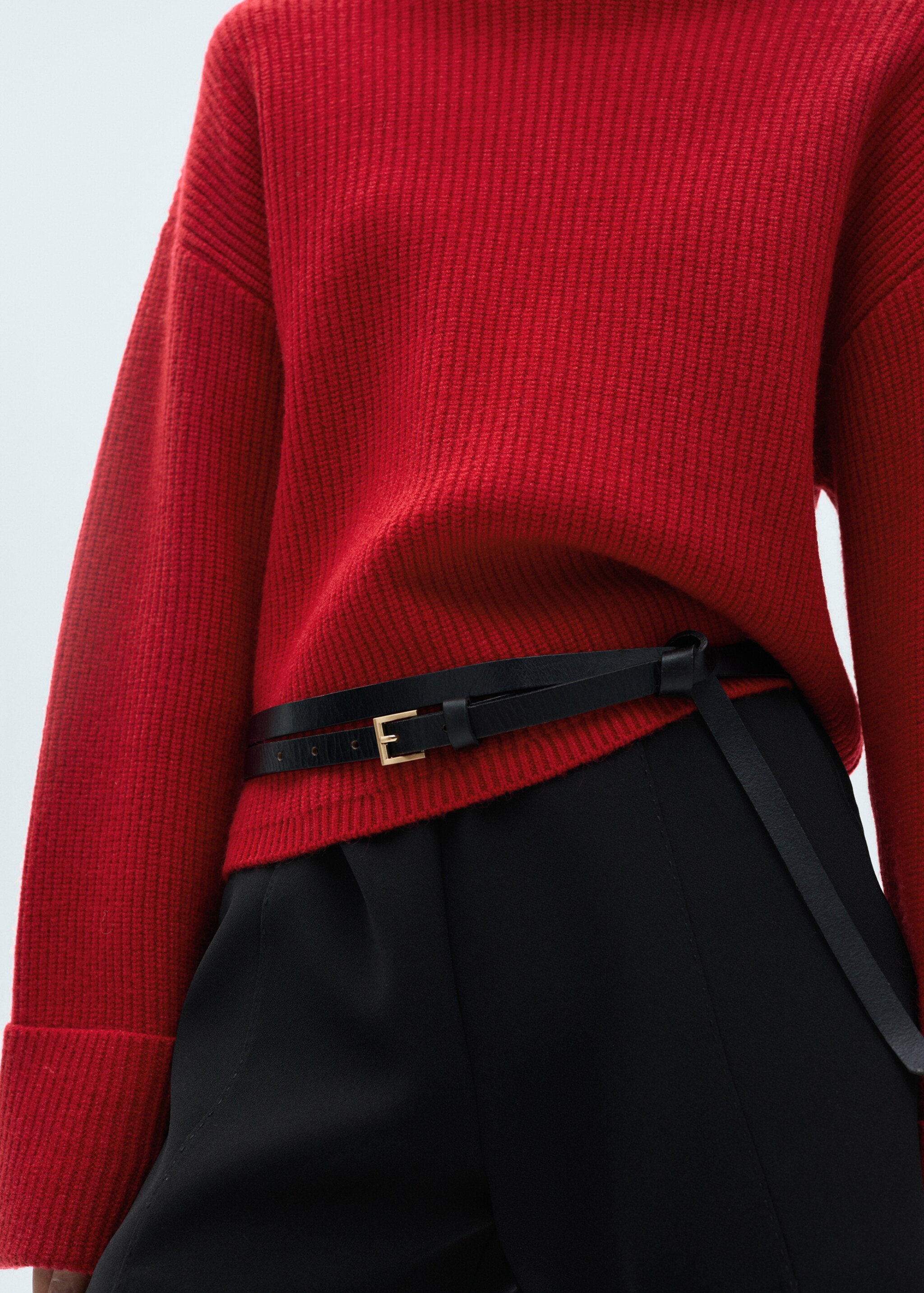 Ribbed sweater with perkins neck - Details of the article 6, Red. Ref: 77019066-00.