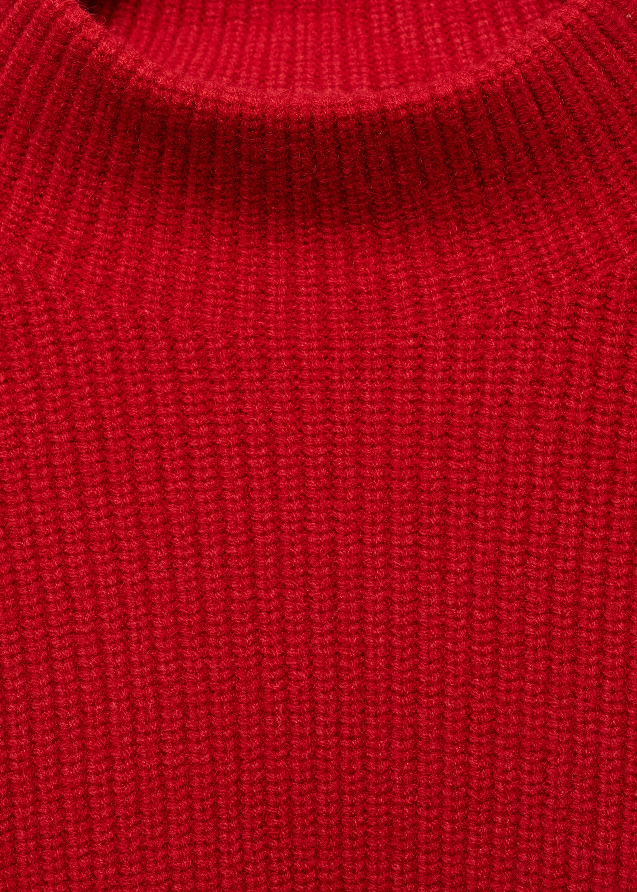 Ribbed sweater with perkins neck - Details of the article 8, Red. Ref: 77019066-00.