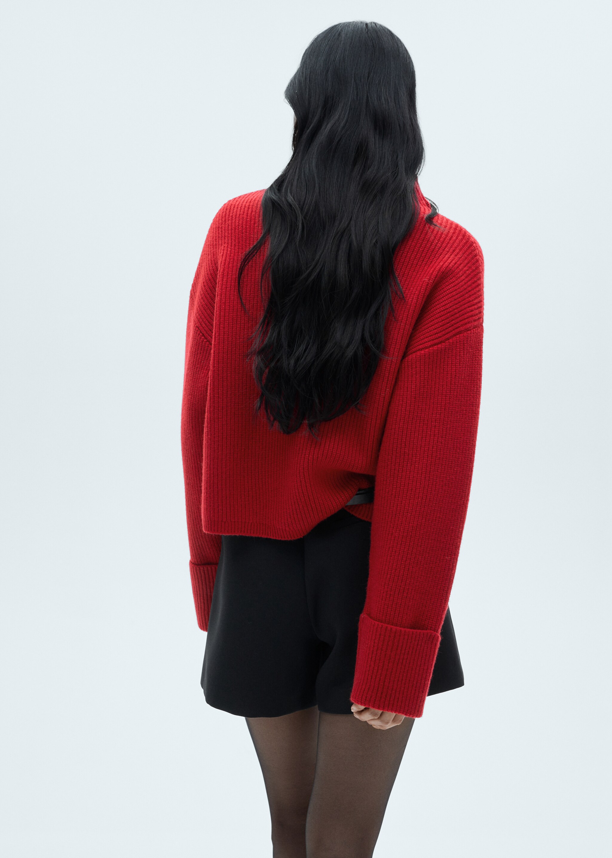 Ribbed sweater with perkins neck - Reverse of the article, Red. Ref: 77019066-00.