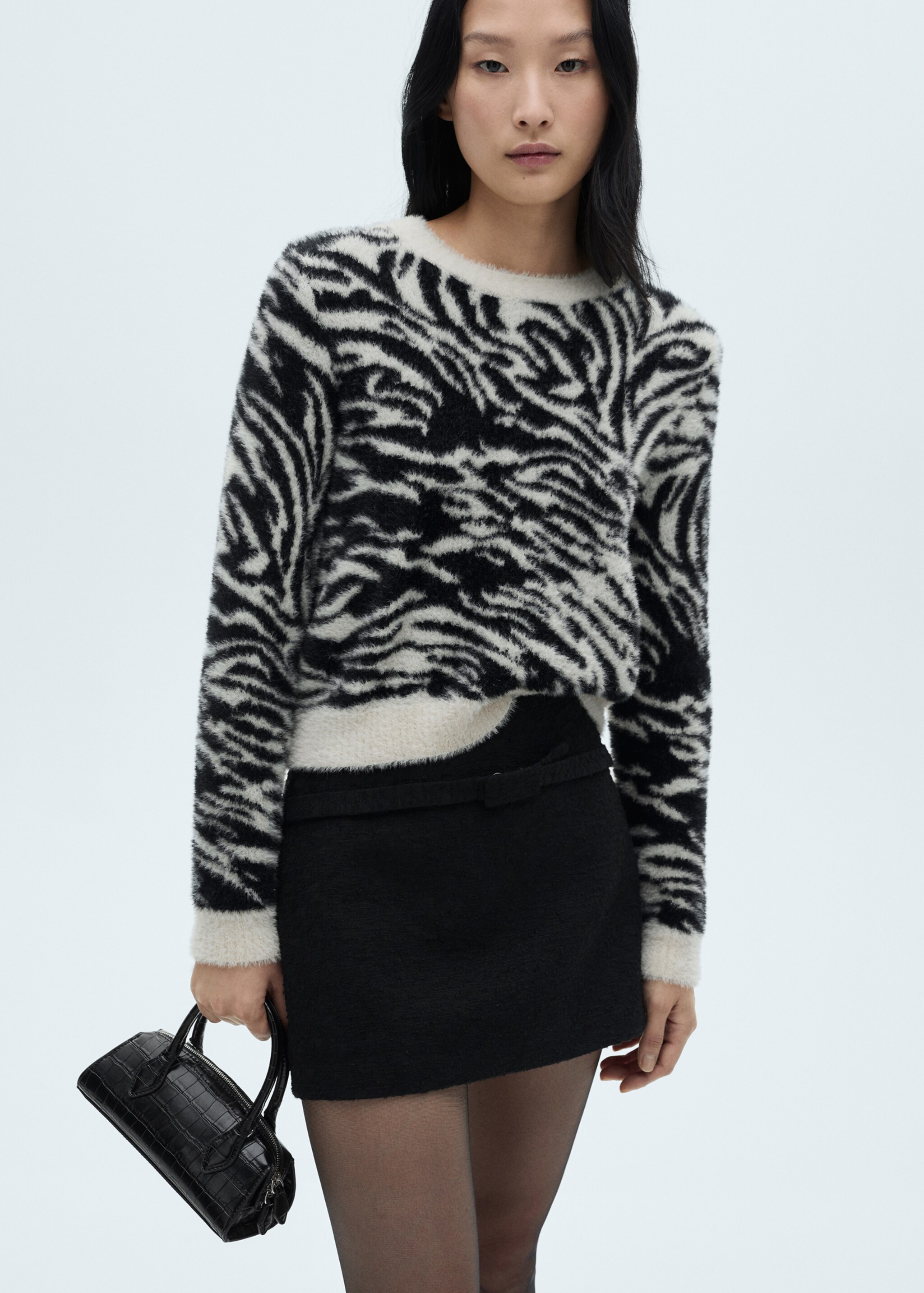 Faux-fur zebra-print sweater - Medium plane, Ecru. Ref: 77019069-00.