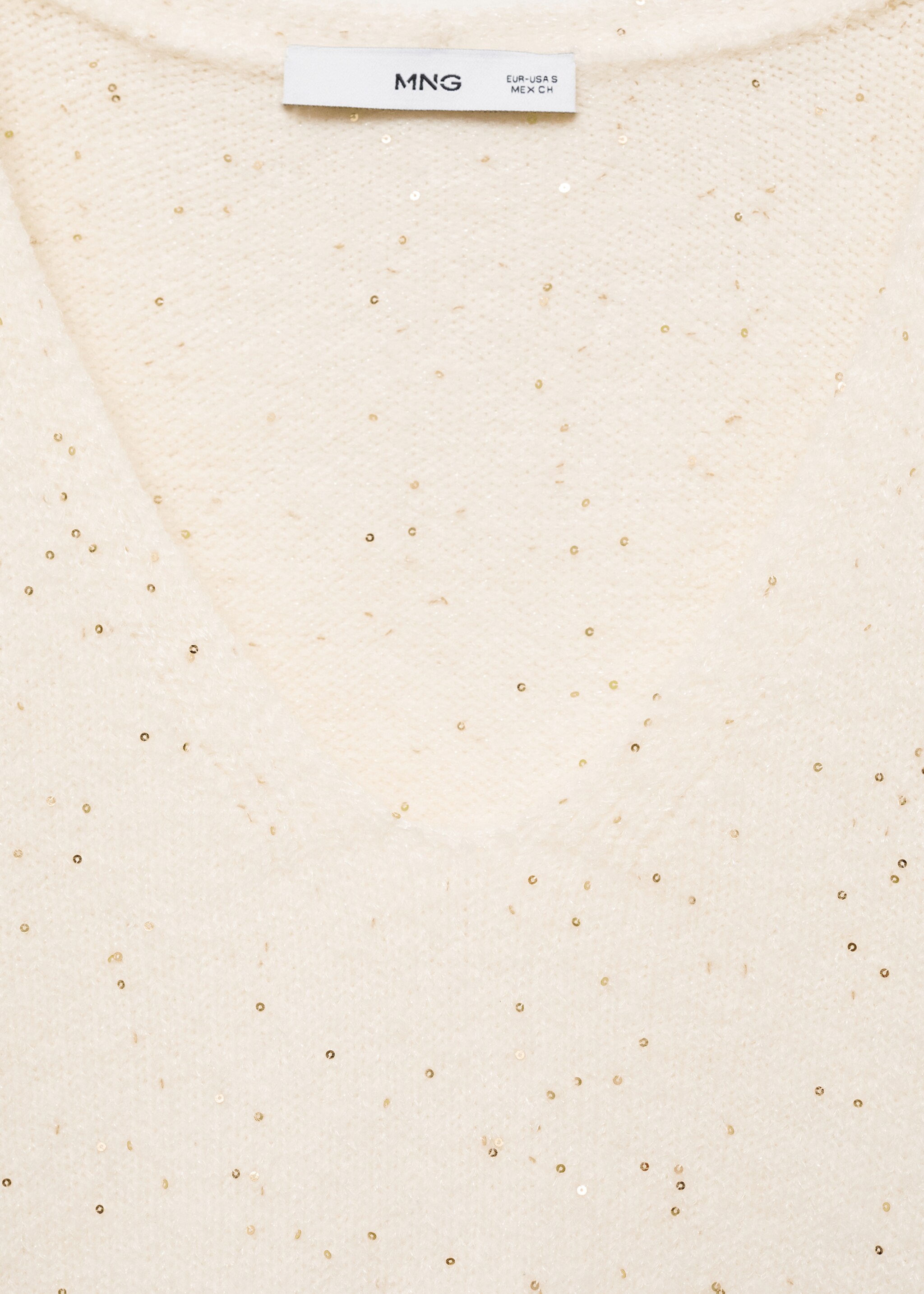 V-neck sequin sweater - Details of the article 8, Gold. Ref: 77019072-00.