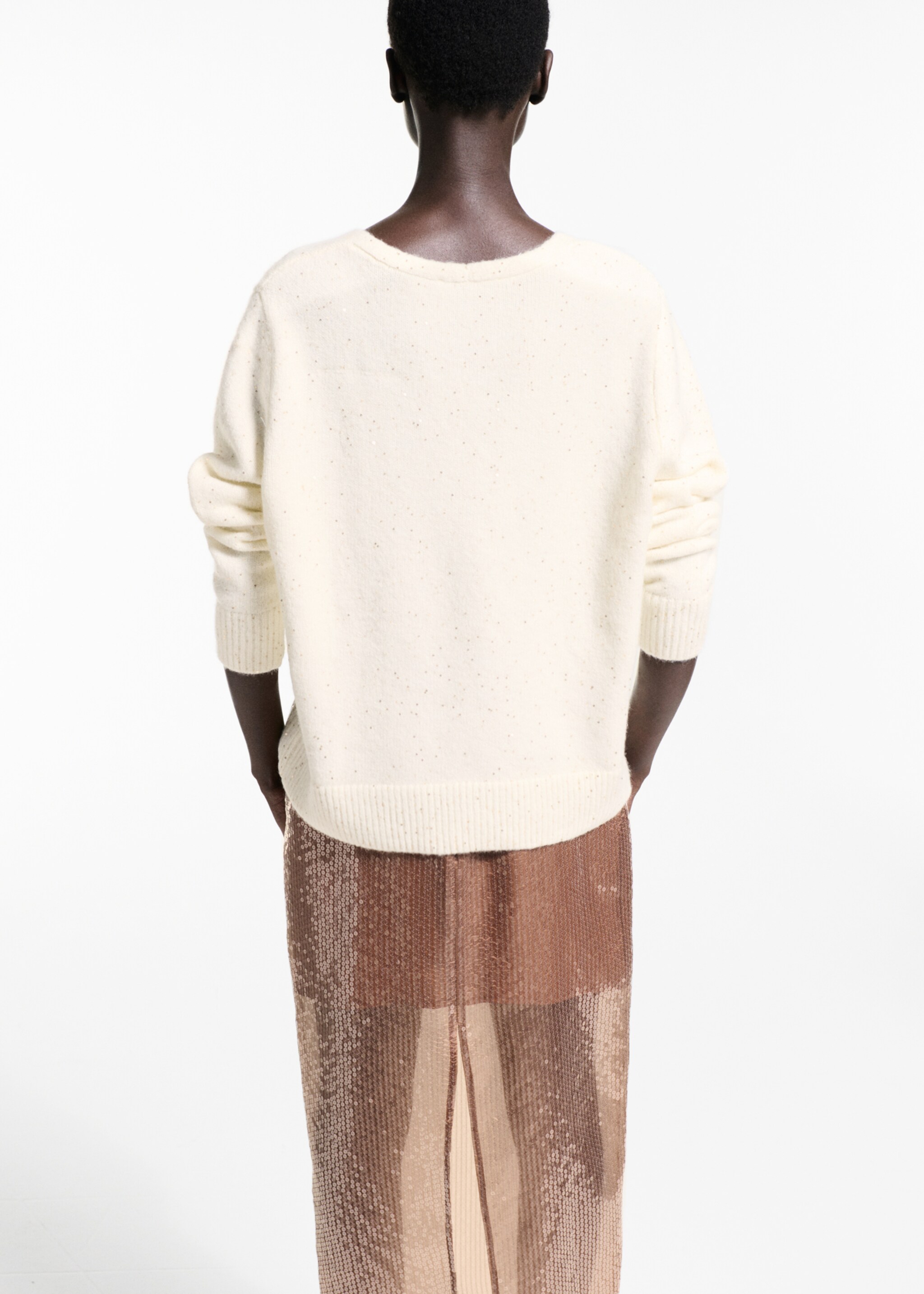 V-neck sequin sweater - Reverse of the article, Gold. Ref: 77019072-00.