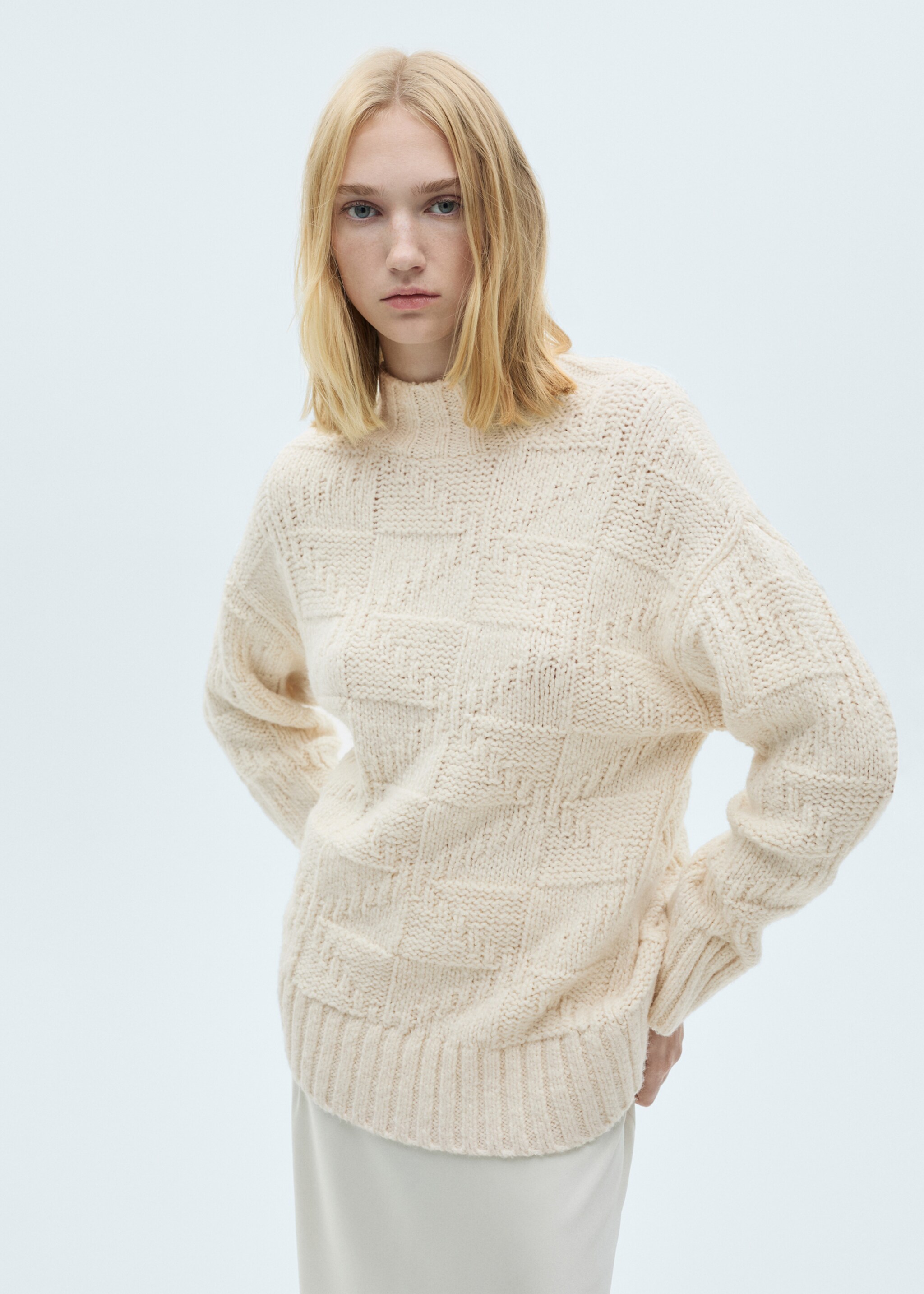 Jersei punt gruixut coll perkins - Pla mig, Cru. Ref: 77019073-00.