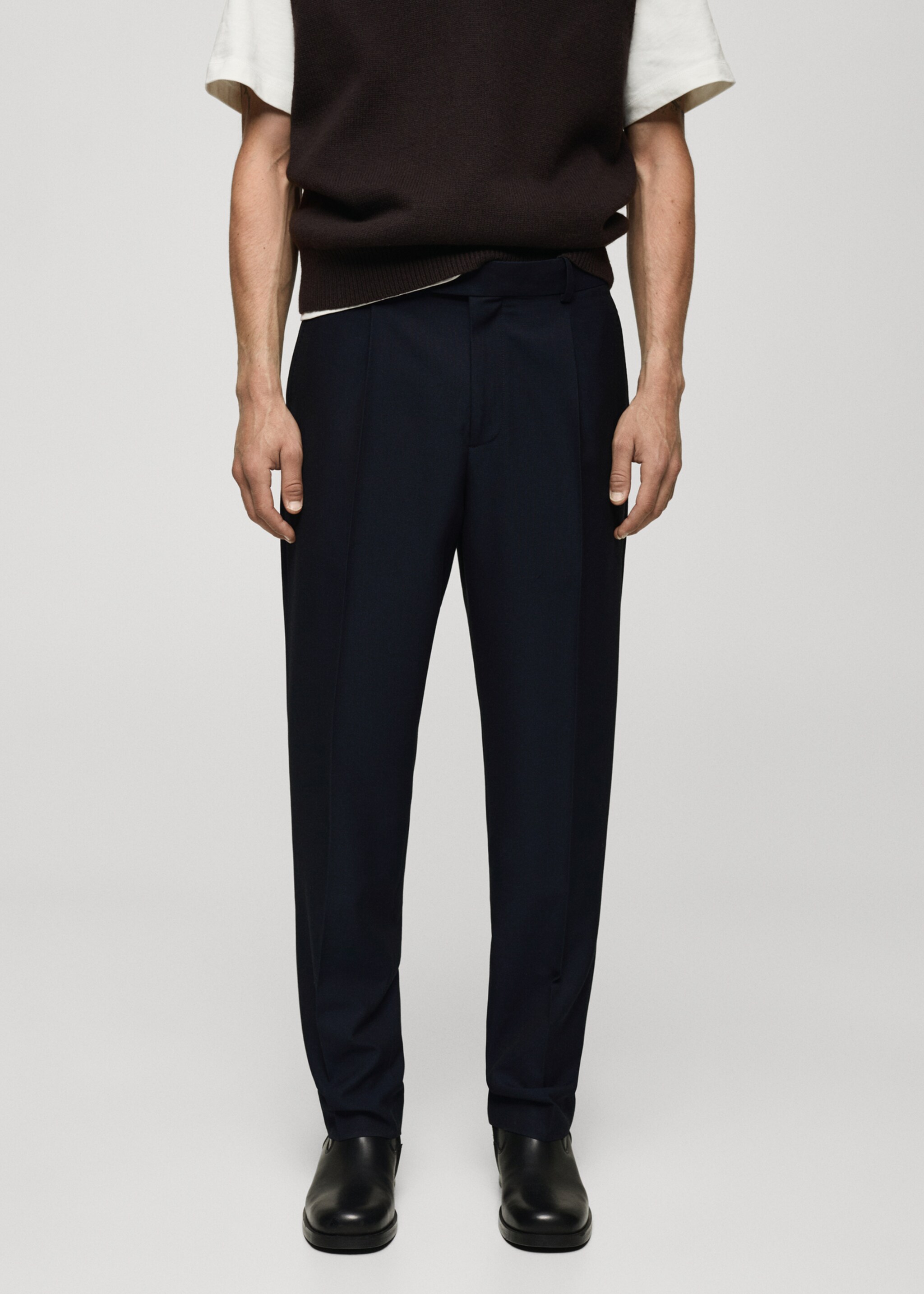 Slim fit suit trousers - Medium plane, Dark Navy. Ref: 77019232-00.