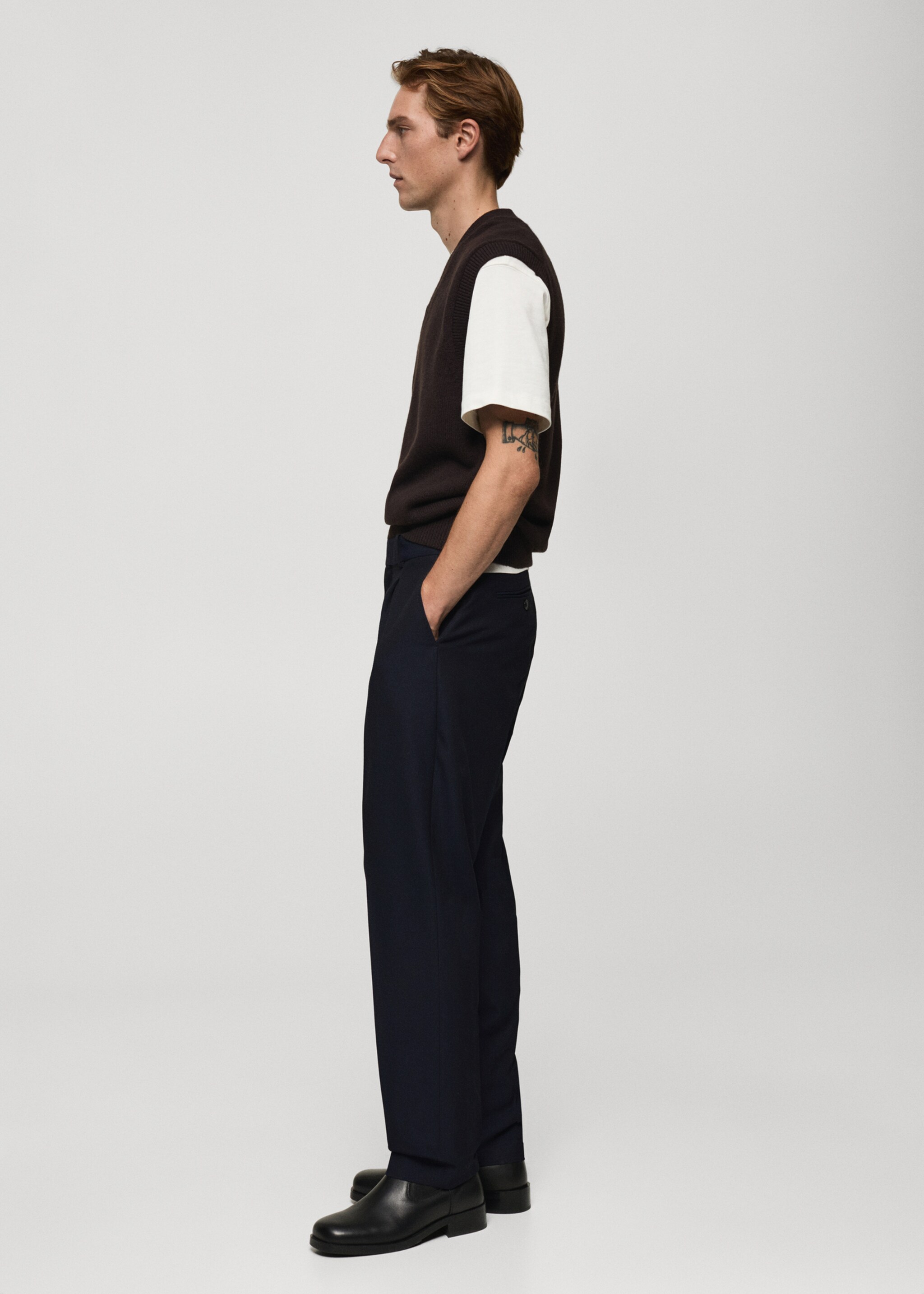 Slim fit suit trousers - Details of the article 2, Dark Navy. Ref: 77019232-00.