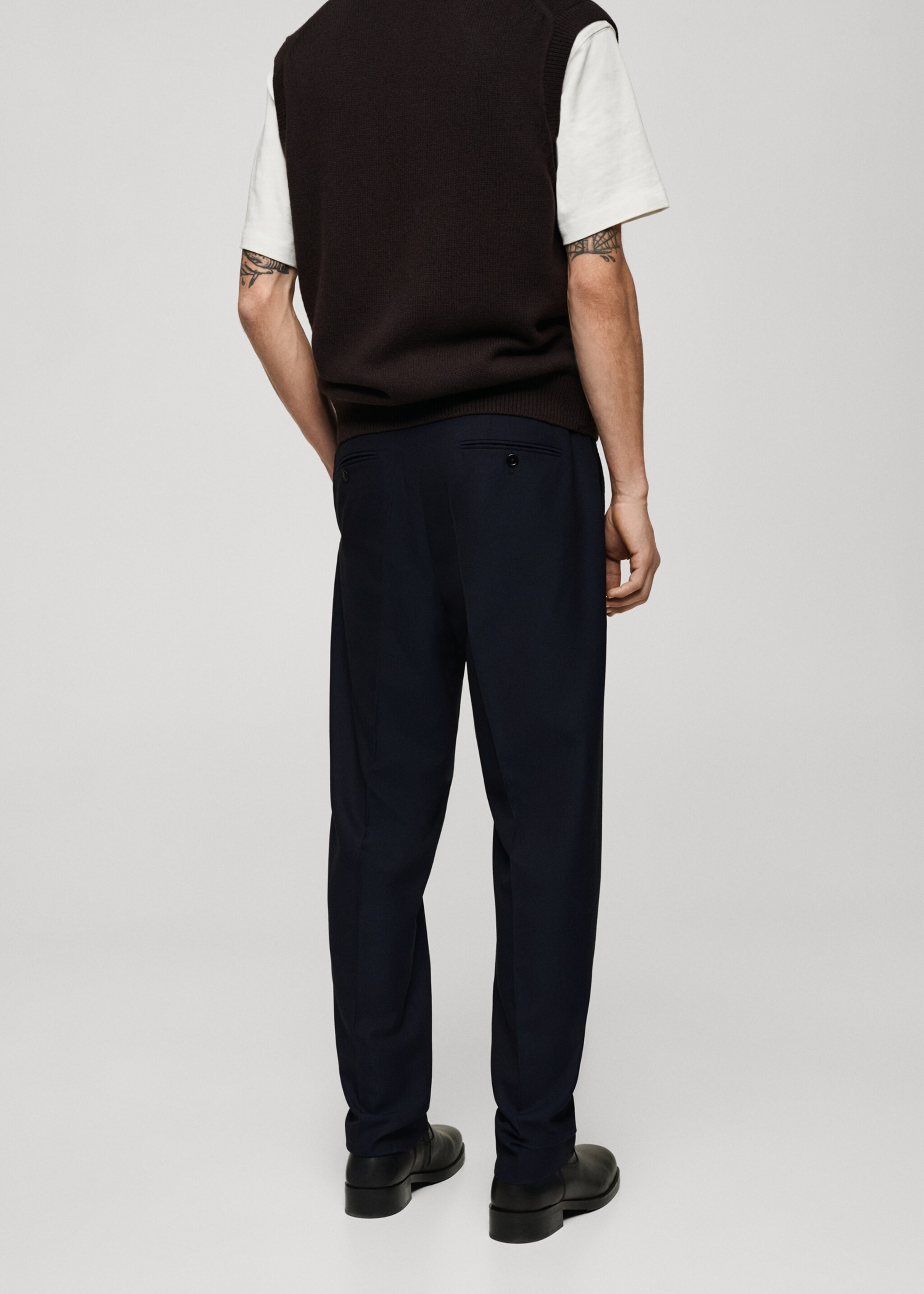 Slim fit suit trousers - Reverse of the article, Dark Navy. Ref: 77019232-00.