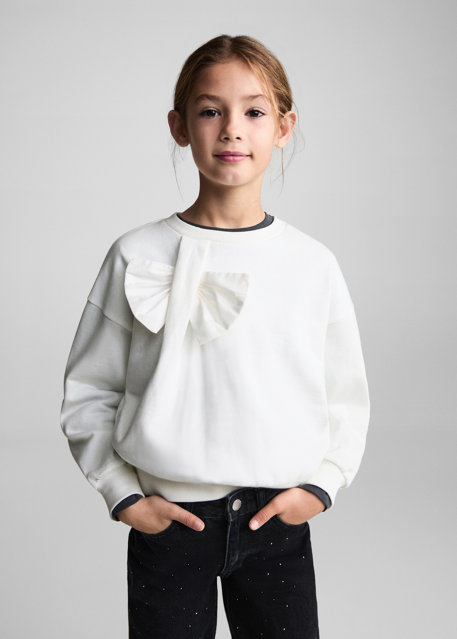 Sudadera Algodon Sudaderas Niña Mango Sudadera Detalle Lazo Niña