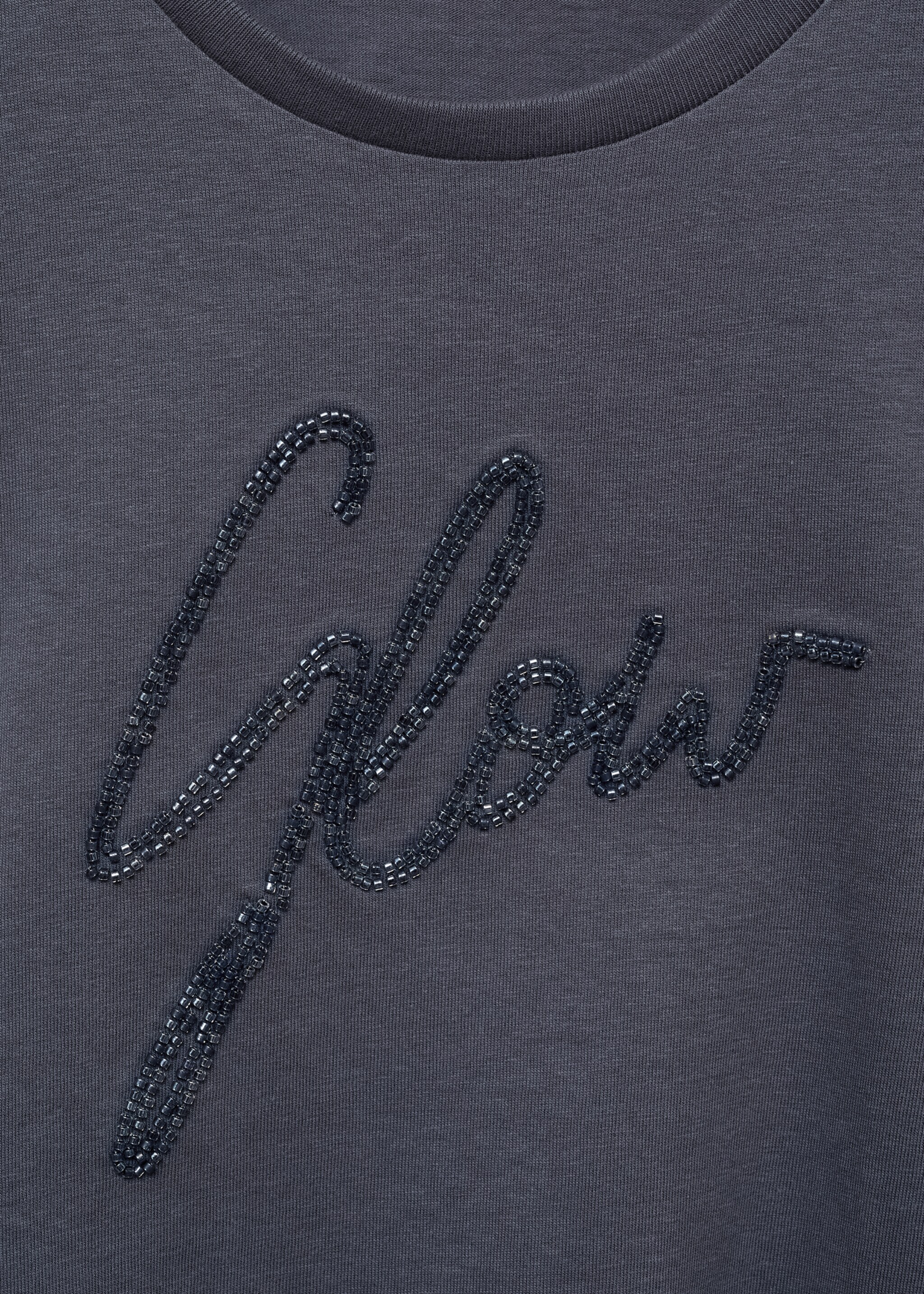 Beaded cotton T-shirt - Details of the article 0, Petrol Blue. Ref: 77019237-00.