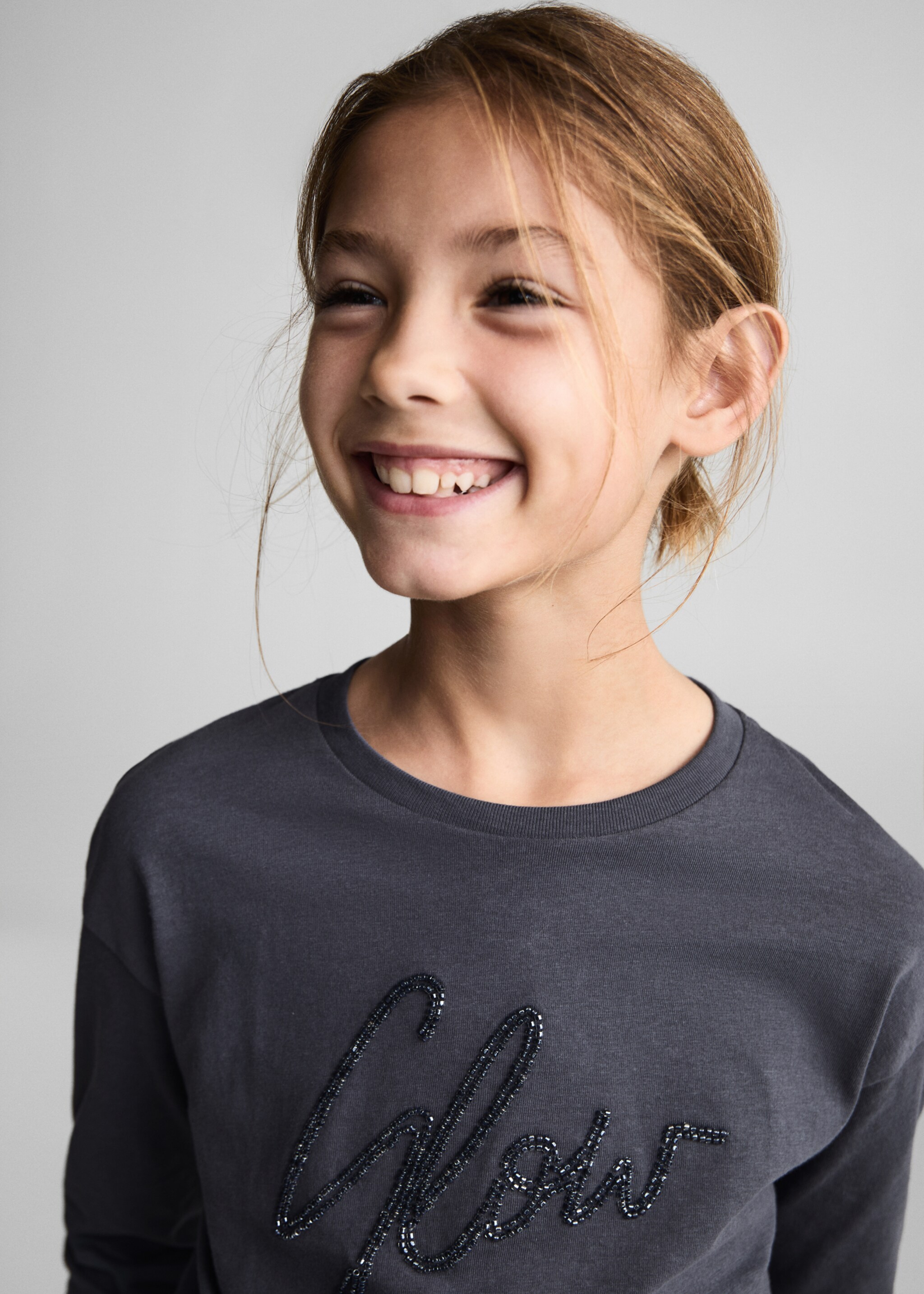 Beaded cotton T-shirt - Details of the article 1, Petrol Blue. Ref: 77019237-00.
