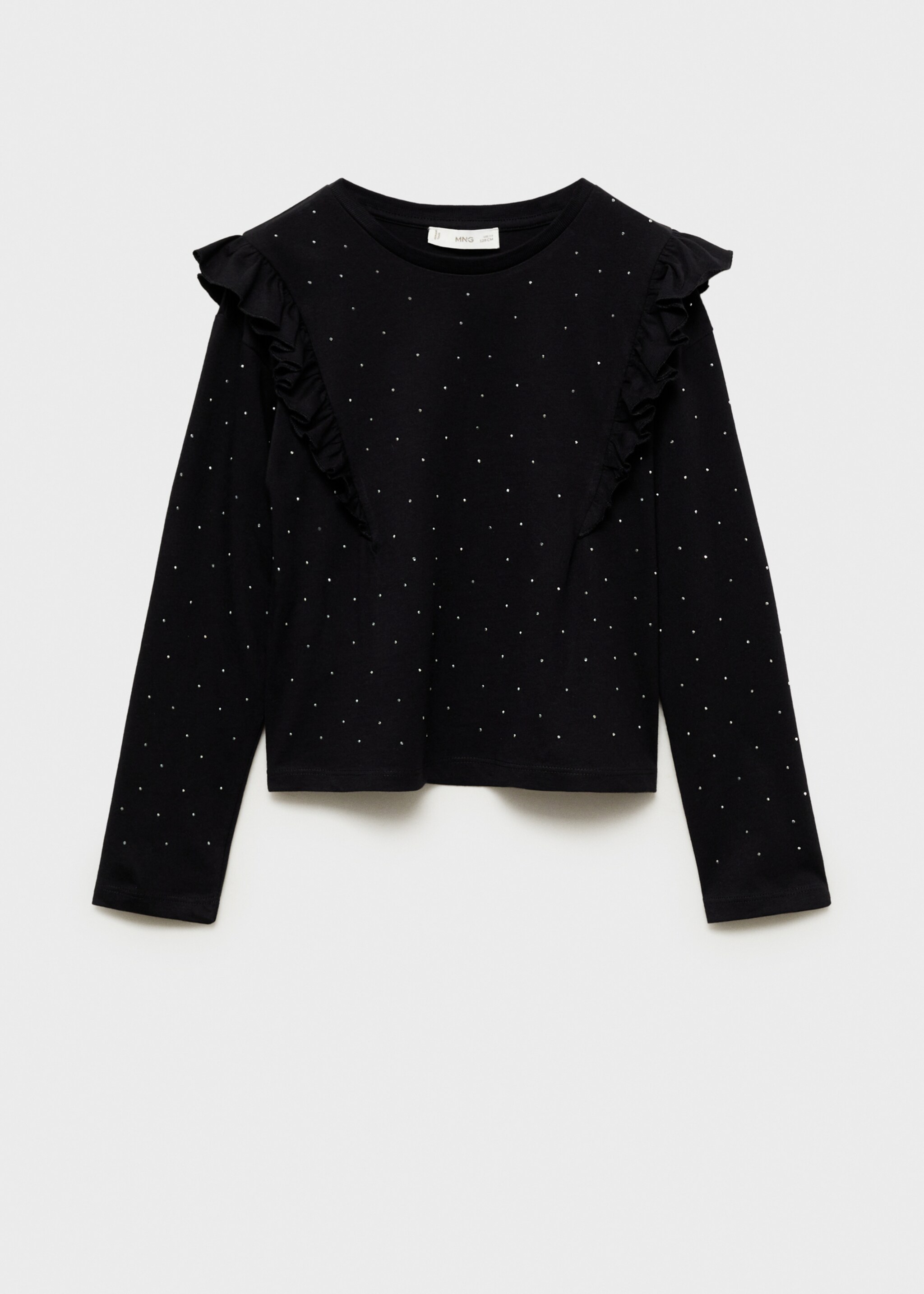 Ruffle rhinestones t-shirt - Article without model, Black. Ref: 77019238-00.