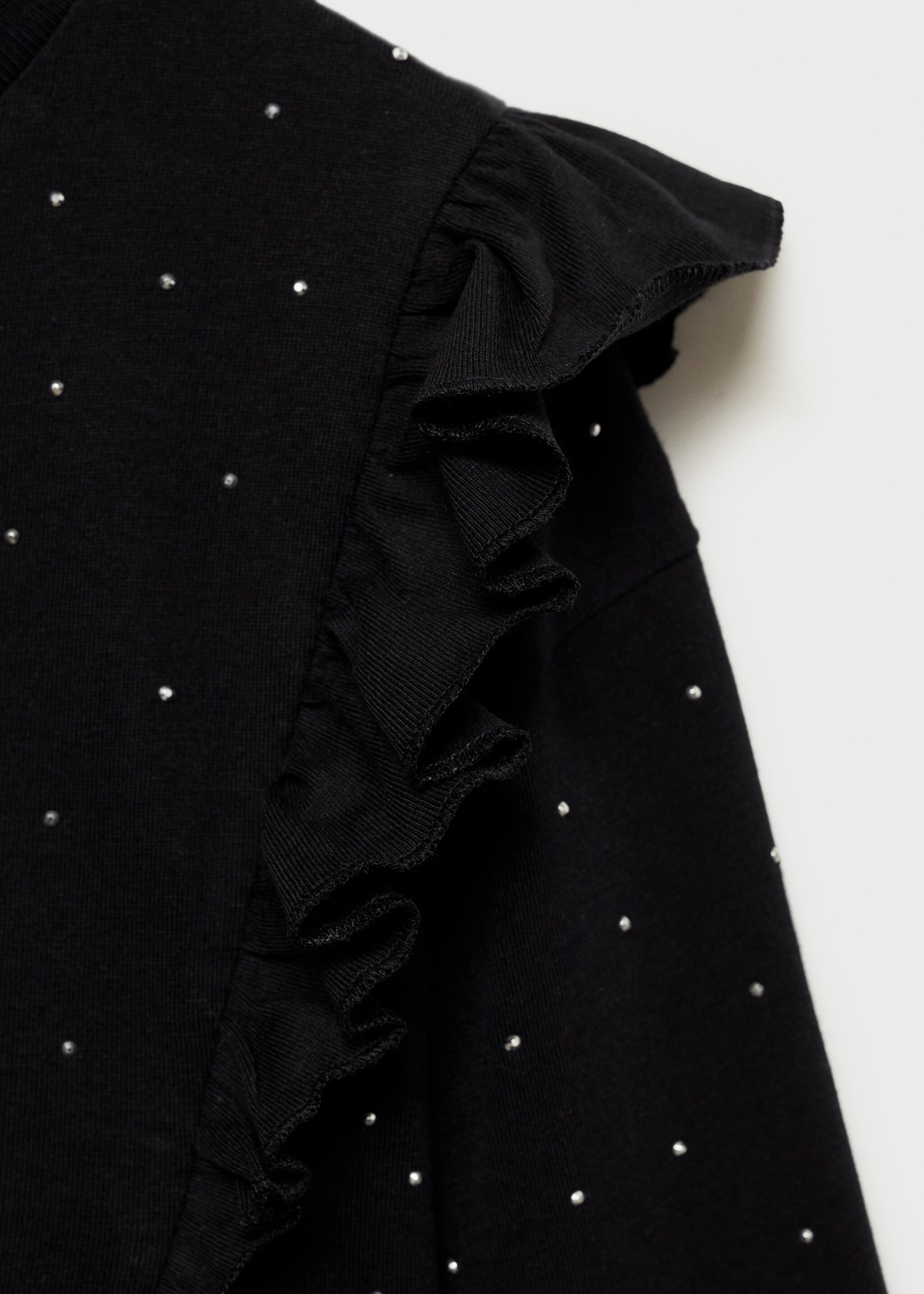 Ruffle rhinestones t-shirt - Details of the article 8, Black. Ref: 77019238-00.