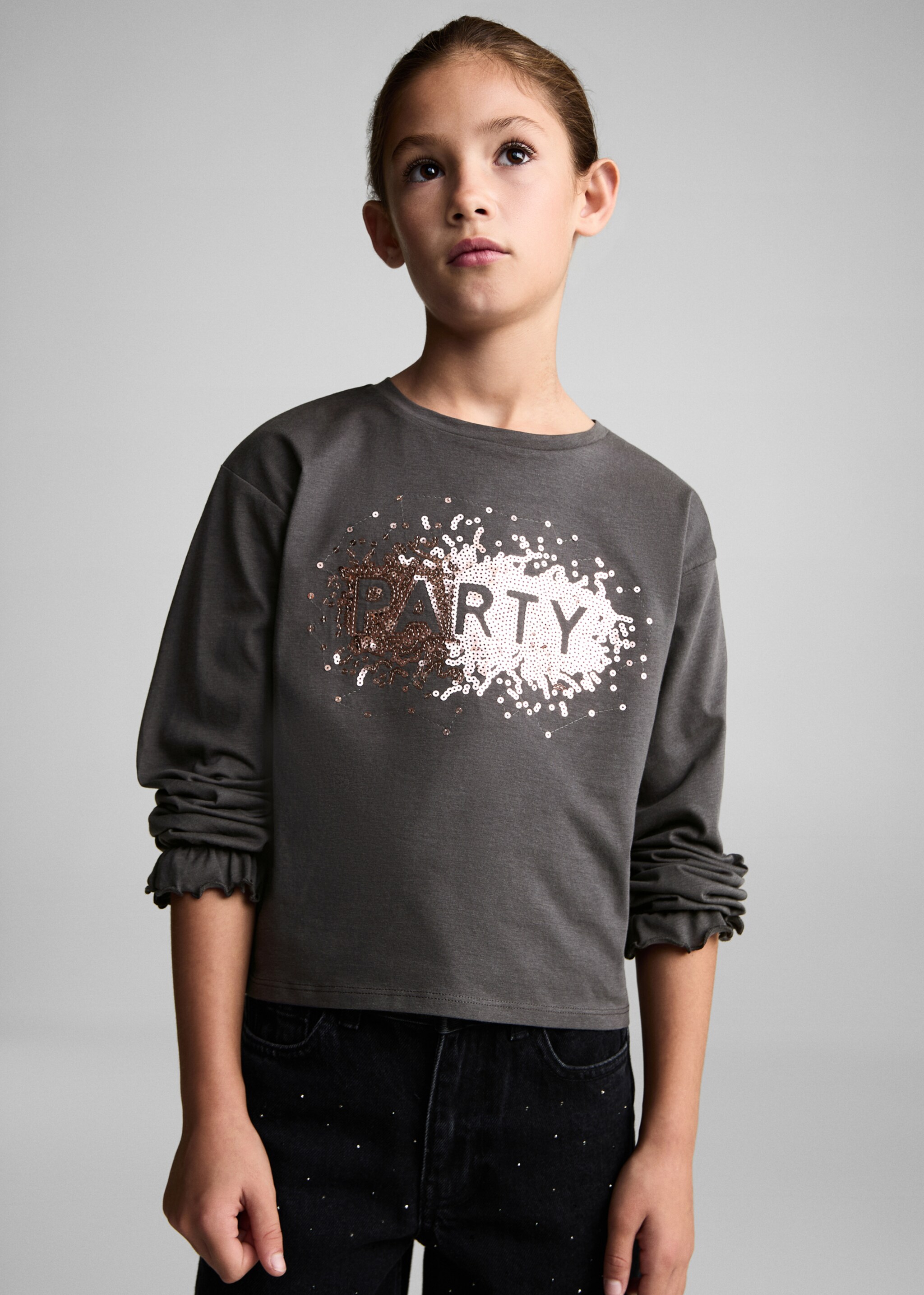 Camiseta estampada lentejuelas - Plano medio, Gris antracita. Ref: 77019239-00.