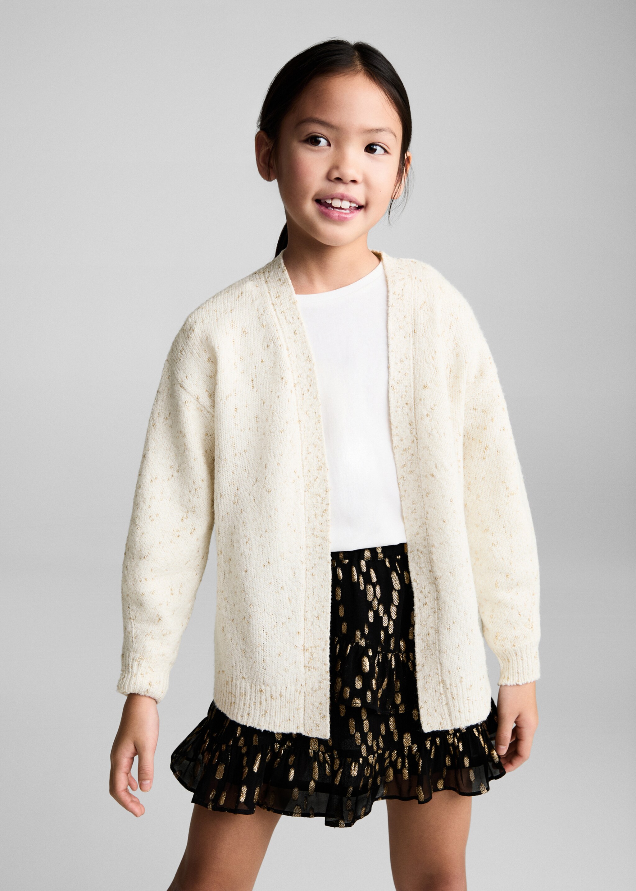 Metallic detail cardigan - Medium plane, Ecru. Ref: 77019246-00.
