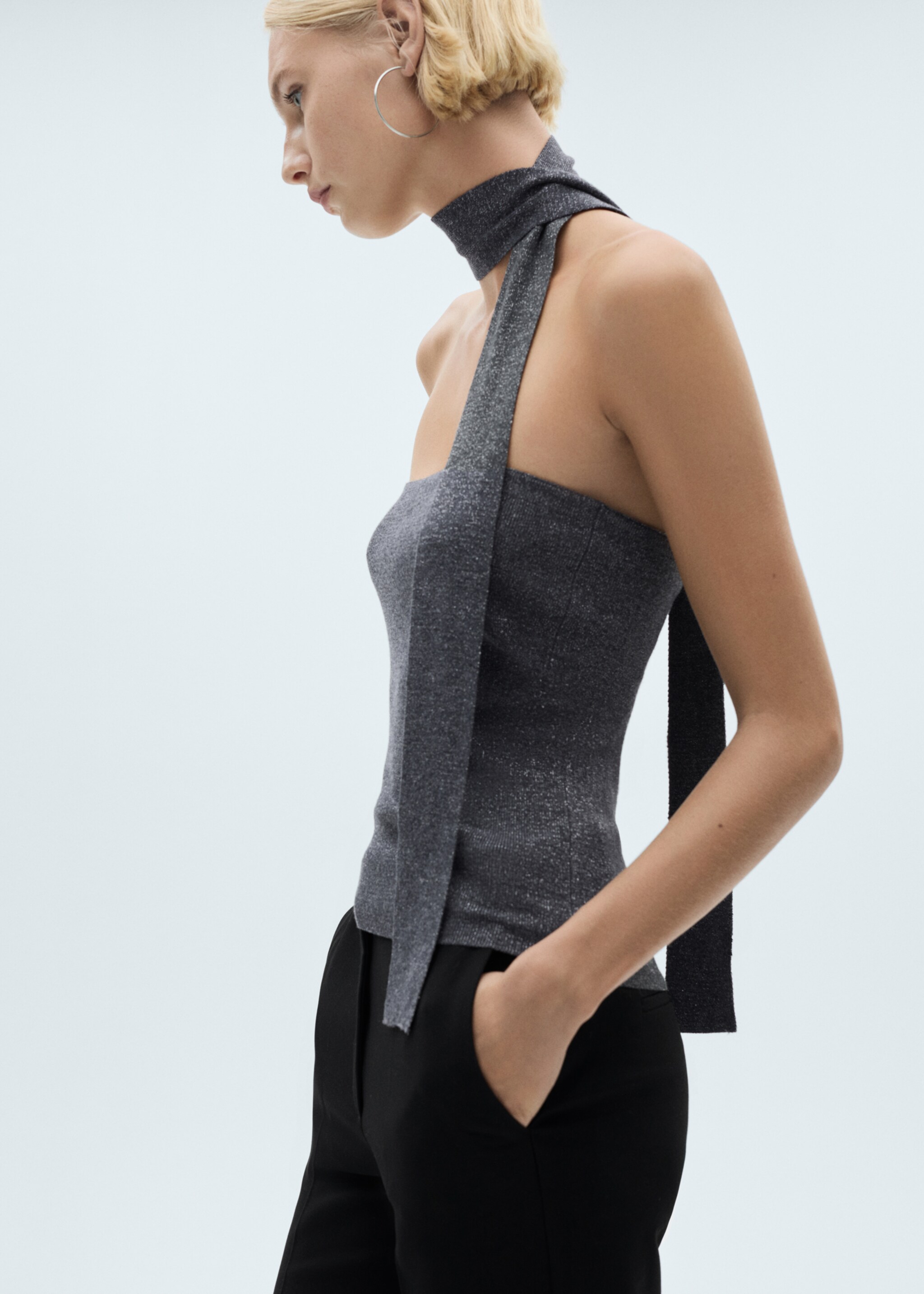 Lurex top with bow - Medium plane, Grey. Ref: 77019406-00.