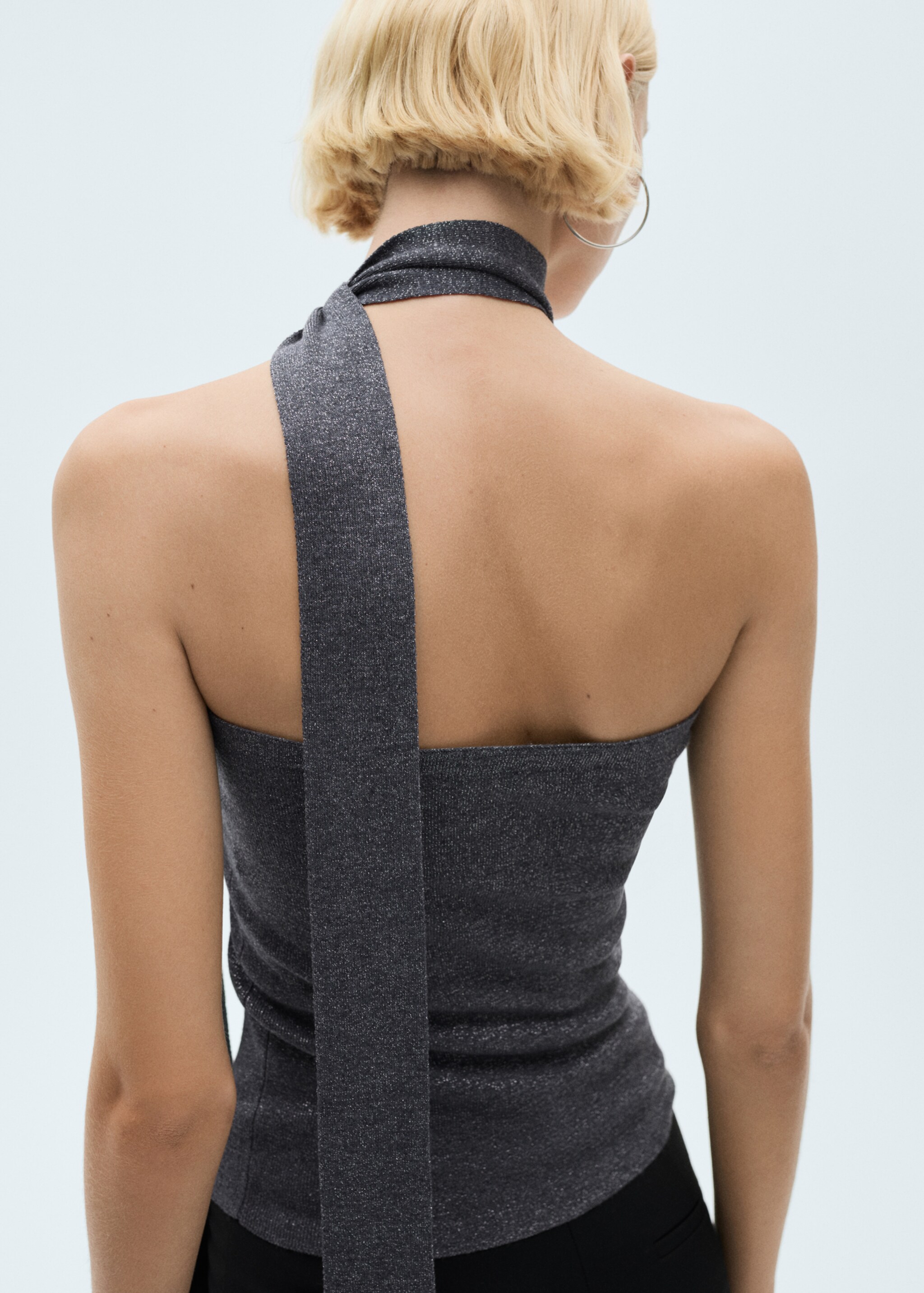 Lurex top with bow - Reverse of the article, Grey. Ref: 77019406-00.
