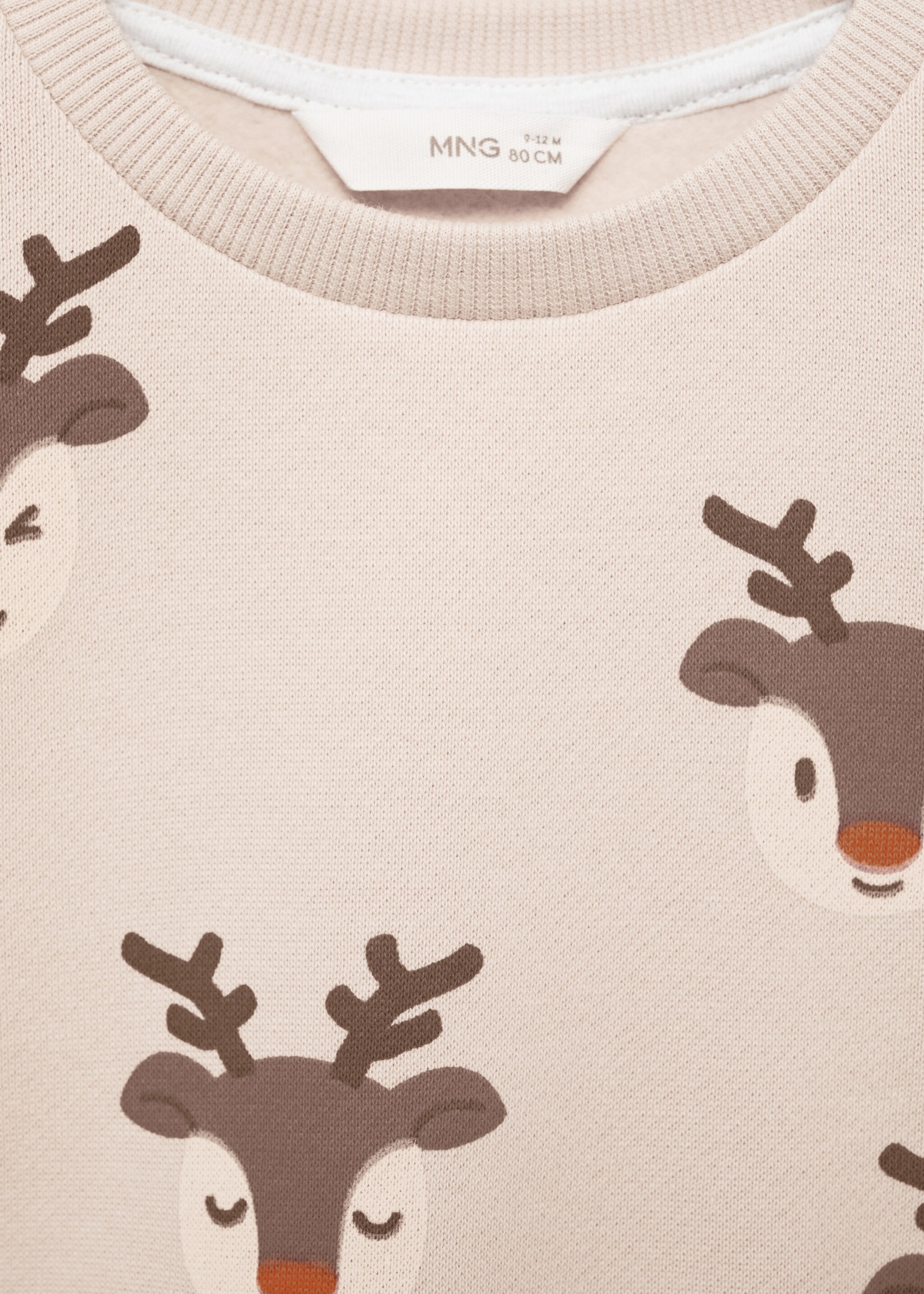 Reindeer printed sweatshirt - Details of the article 8, Sand. Ref: 77019410-00.