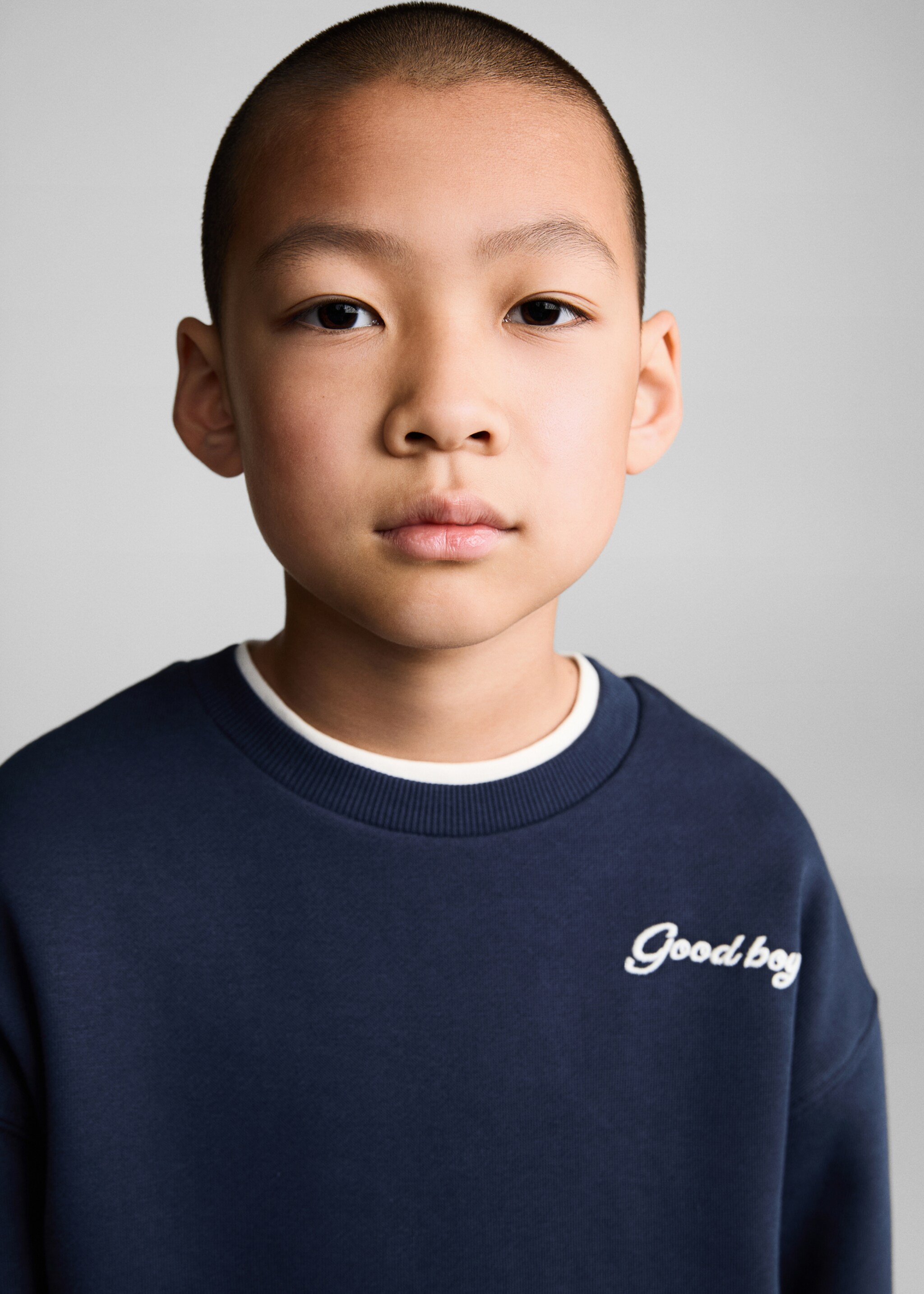 Gemustertes Baumwoll-Sweatshirt - Detail des Artikels 1, Dunkles Marineblau. Ref: 77019411-00.