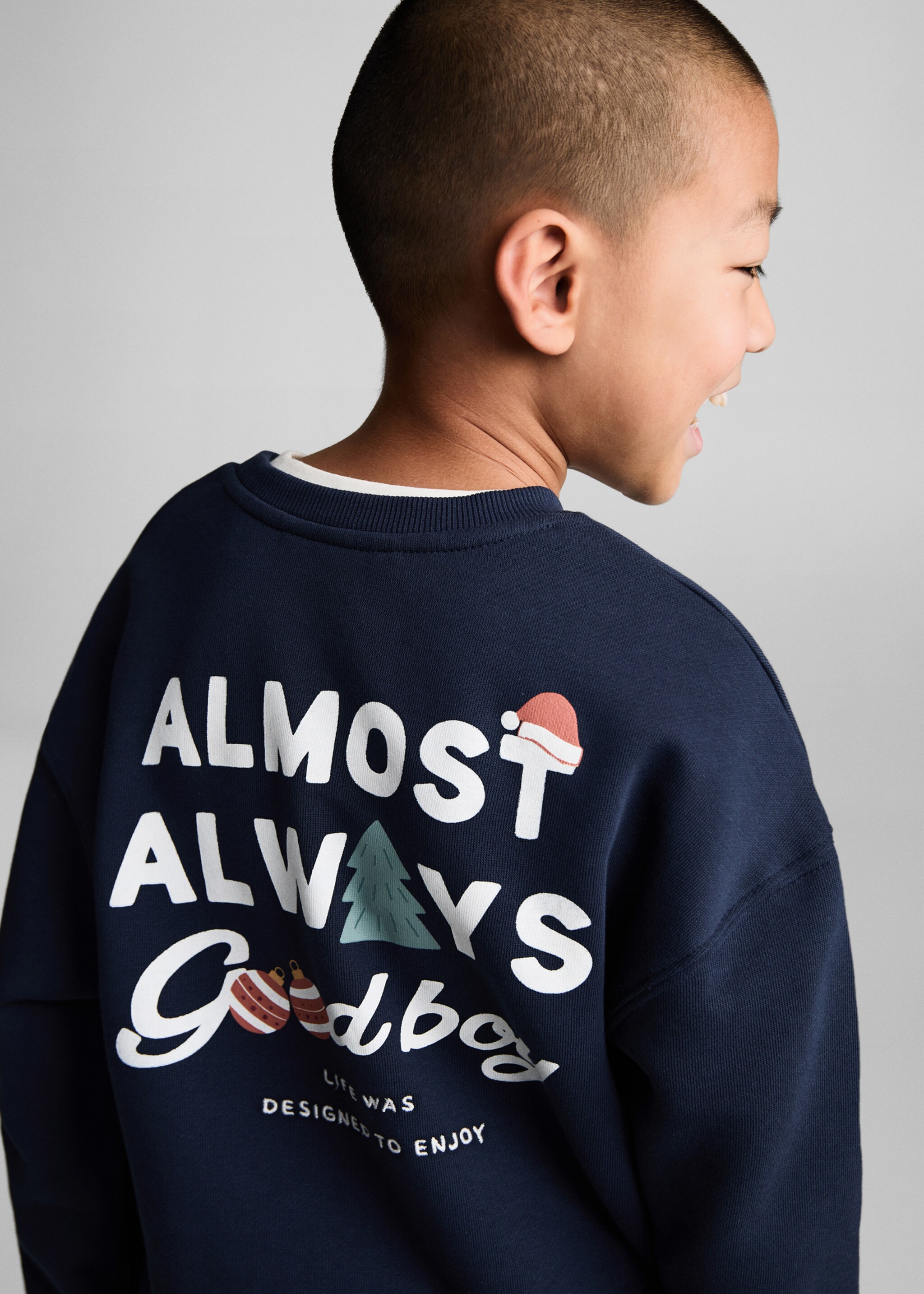 Gemustertes Baumwoll-Sweatshirt - Detail des Artikels 4, Dunkles Marineblau. Ref: 77019411-00.