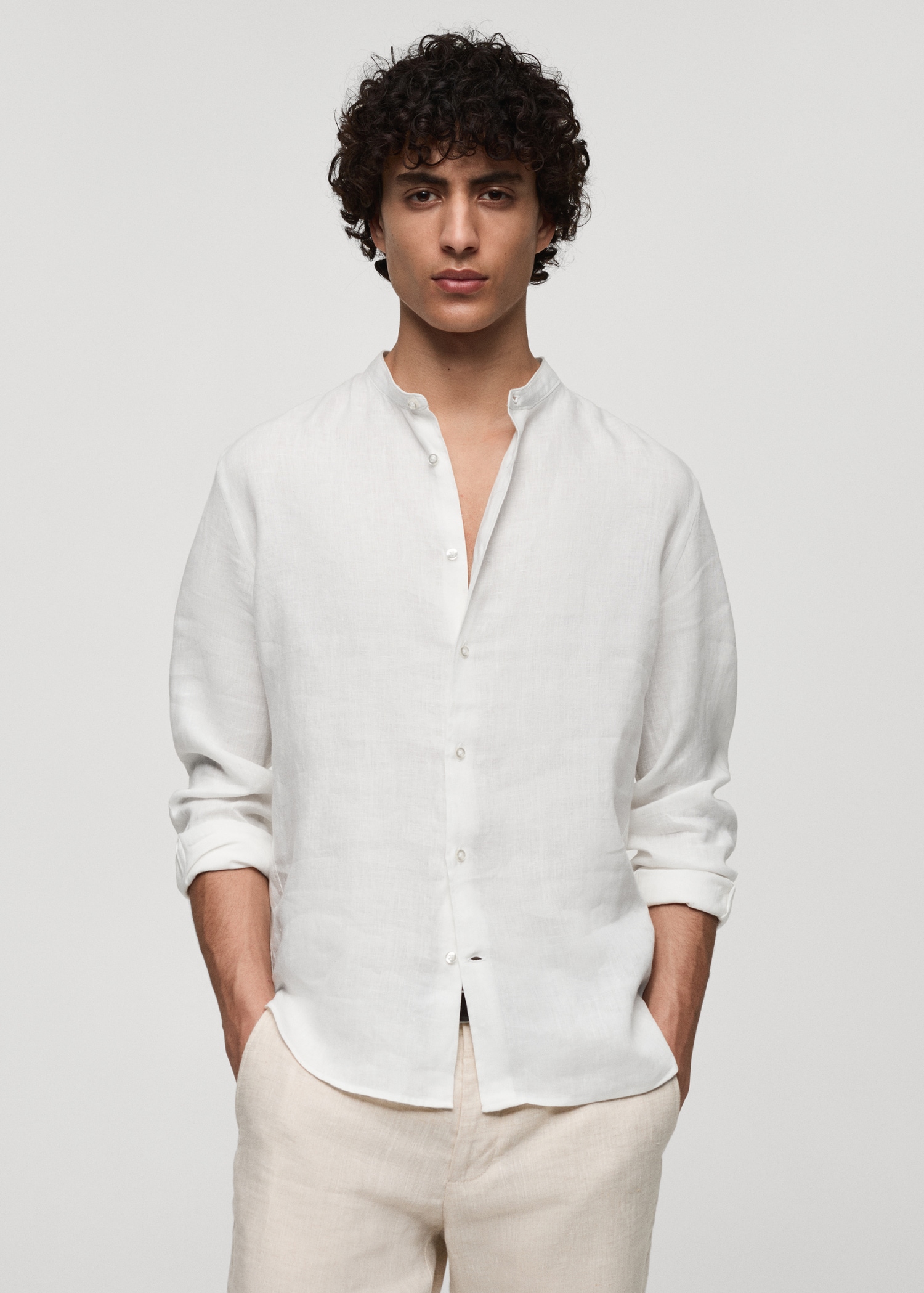 Camisa 100% lino cuello mao - Main Image