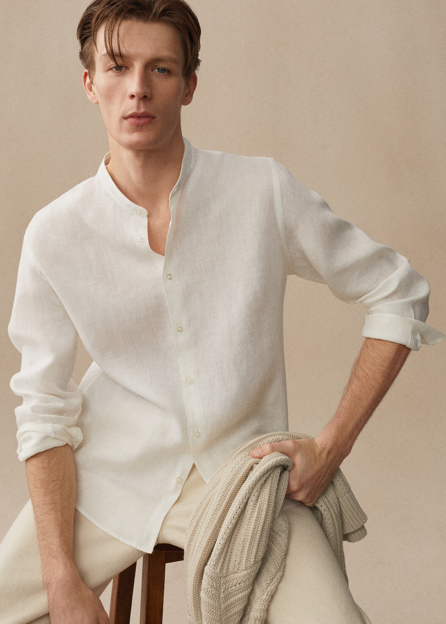 100% linen Mao collar shirt - Details of the article 3