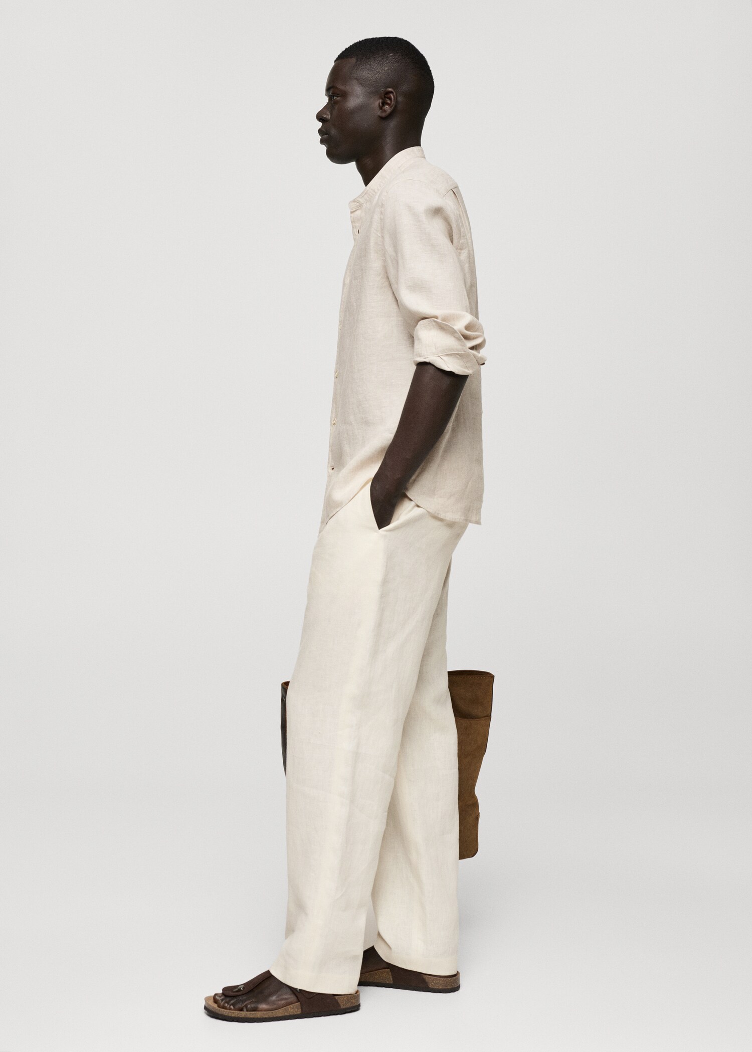 100% linen Mao collar shirt - Details of the article 2
