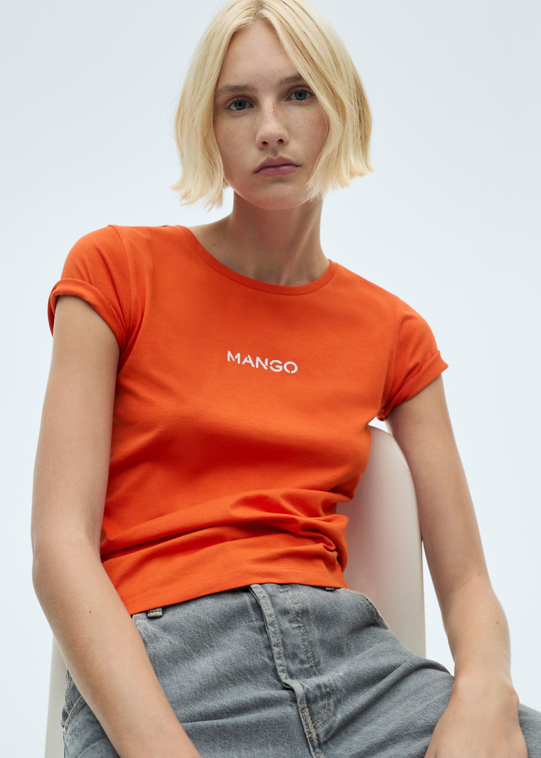 Baumwoll-T-Shirt mit Logo - Mittlere Ansicht, Bräunliches Orange. Ref: 77020354-00.