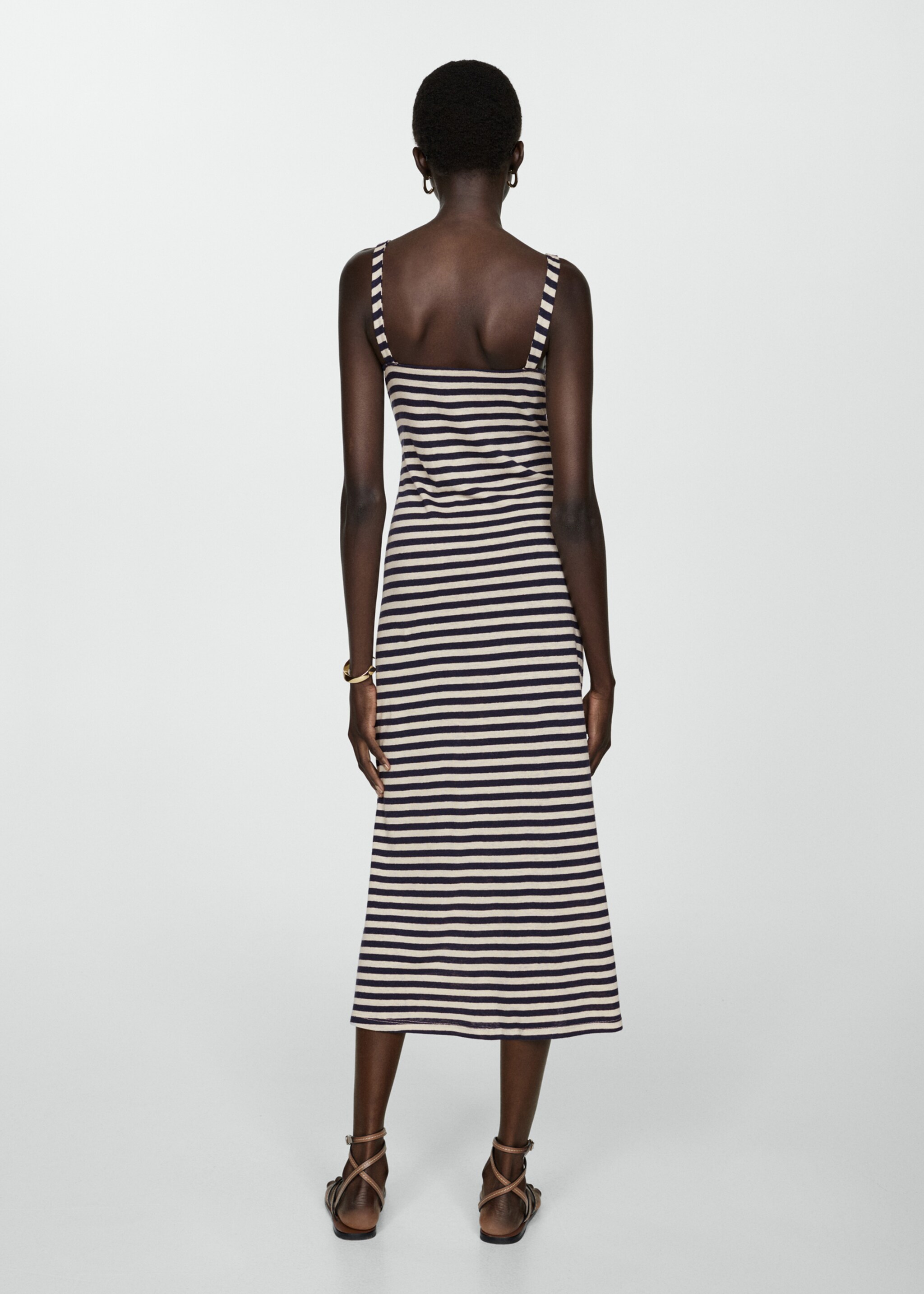 Linen dress with knot detail - Reverse of the article, Dark Navy. Ref: 77020371-00.