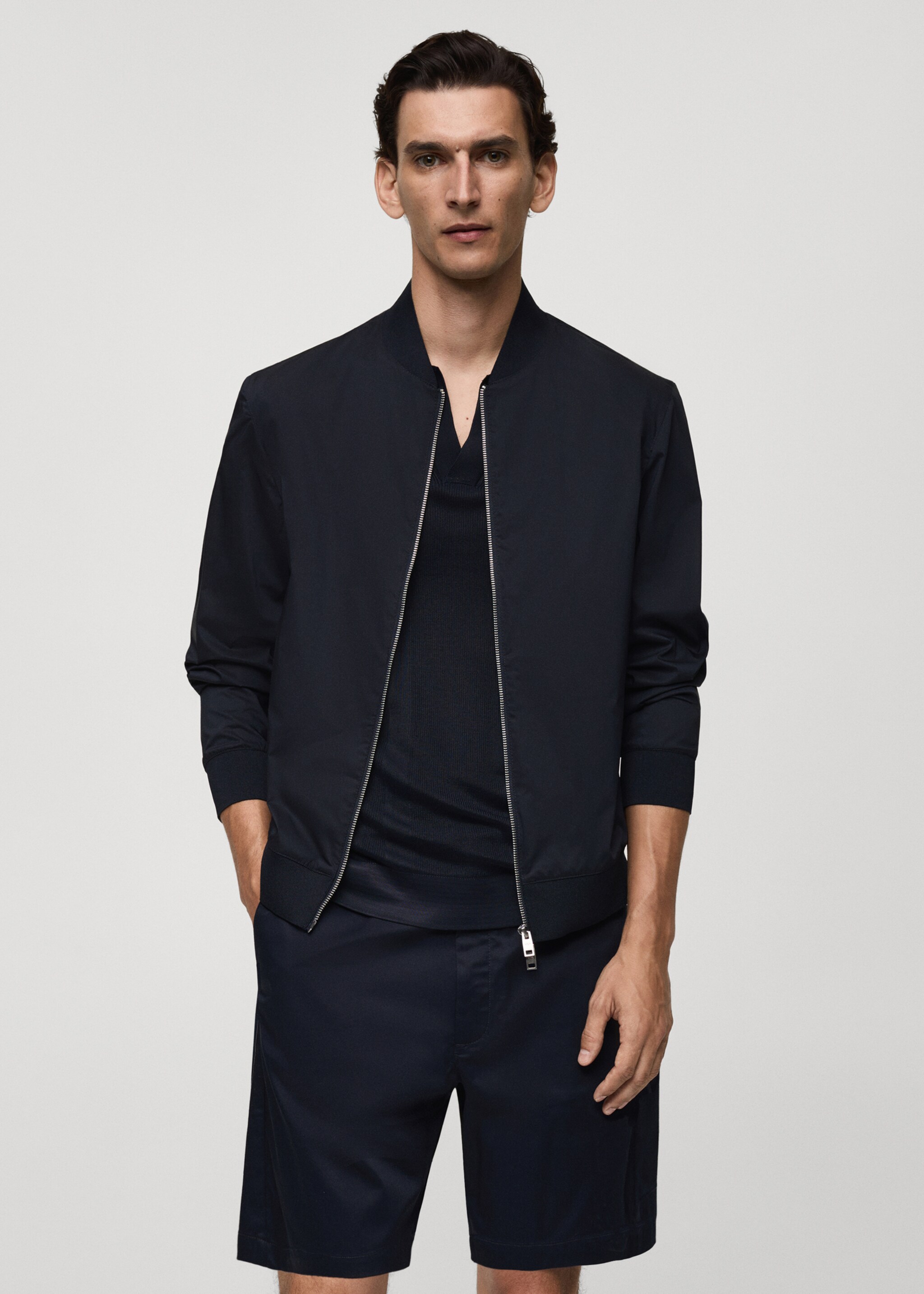 Bomber jacket with zip - Medium plane, Dark Navy. Ref: 77020564-00.