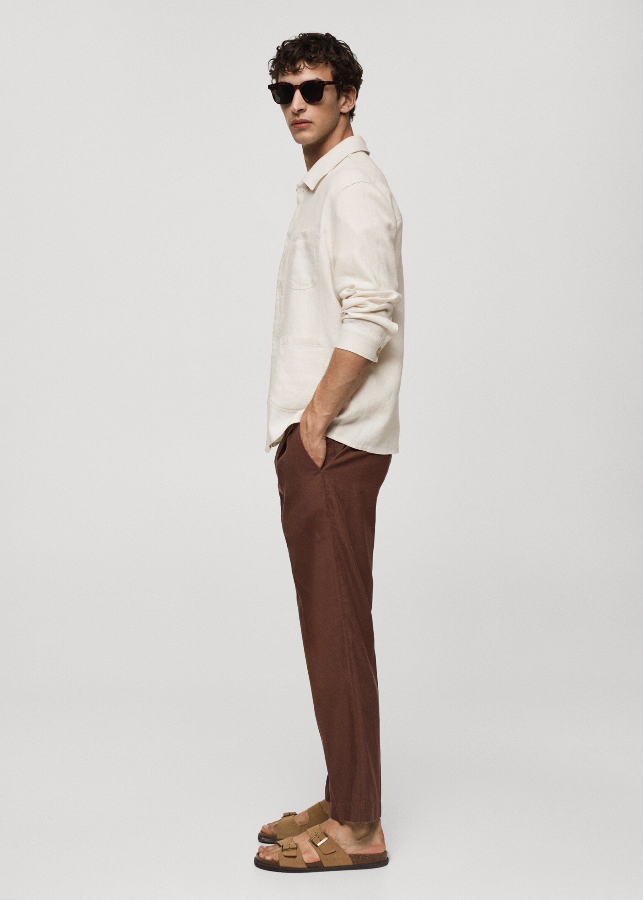 100% linen overshirt with pockets - Details of the article 2, White. Ref: 77020567-00.