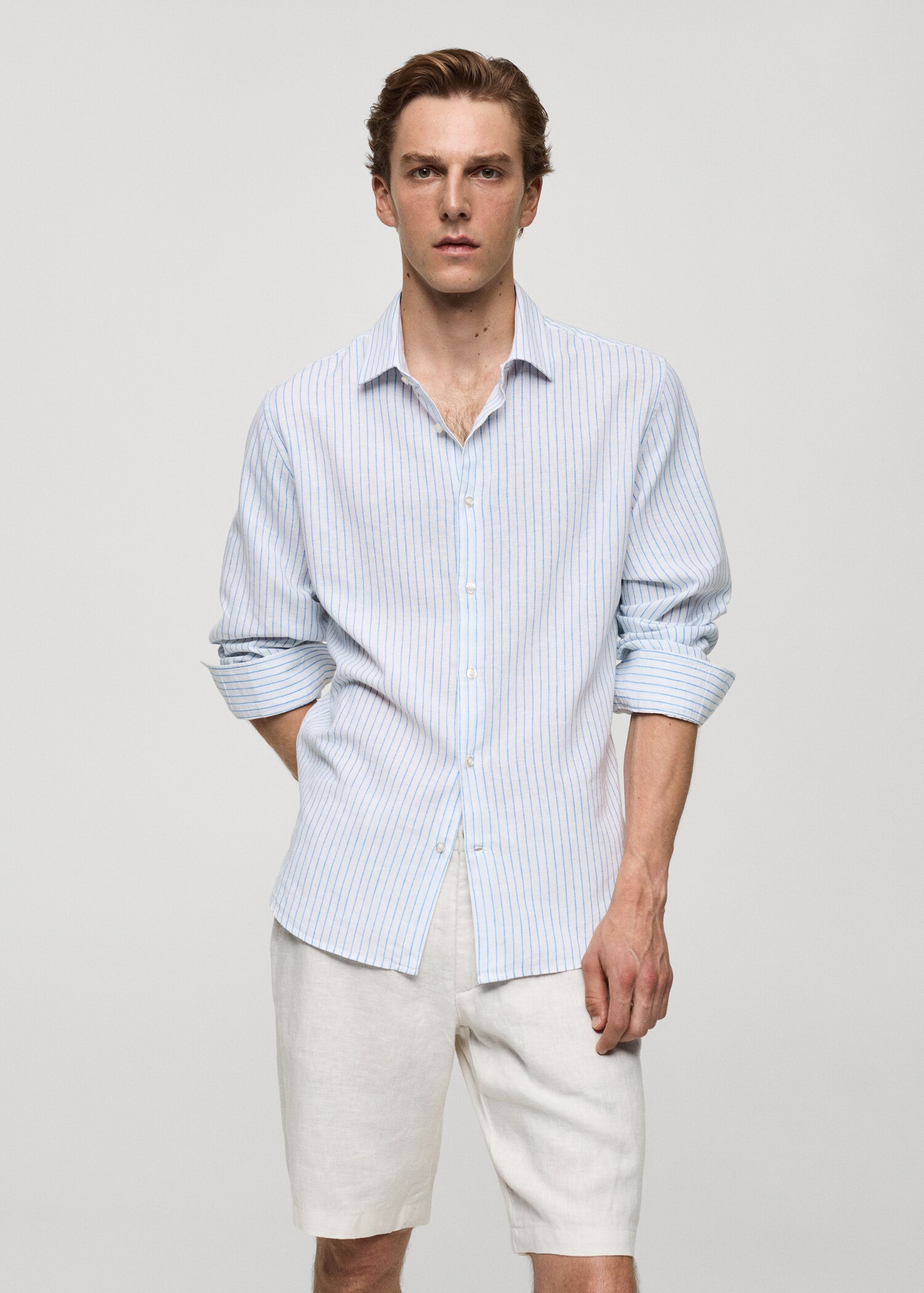 Regular-fit striped cotton-linen shirt - Medium plane