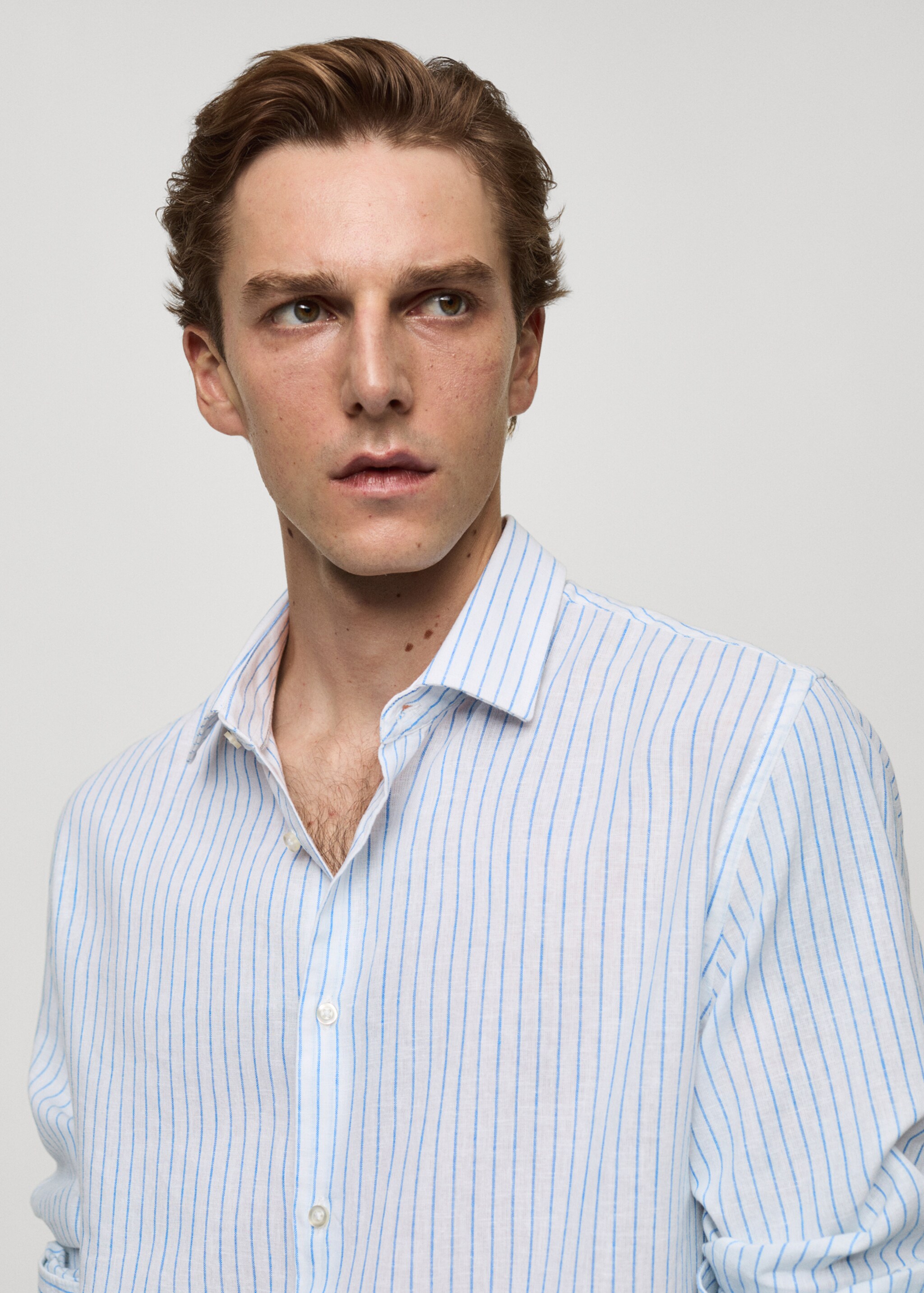 Regular-fit striped cotton-linen shirt - Details of the article 1