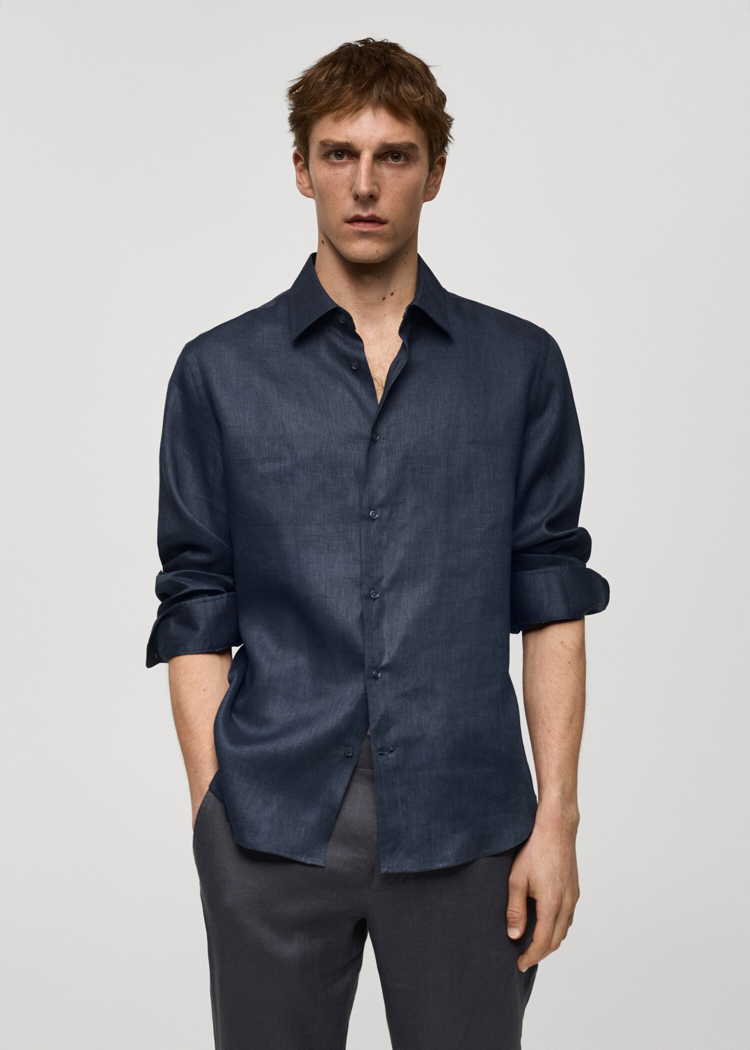 Regular Fit-Hemd aus 100 % Leinen - Mittlere Ansicht
