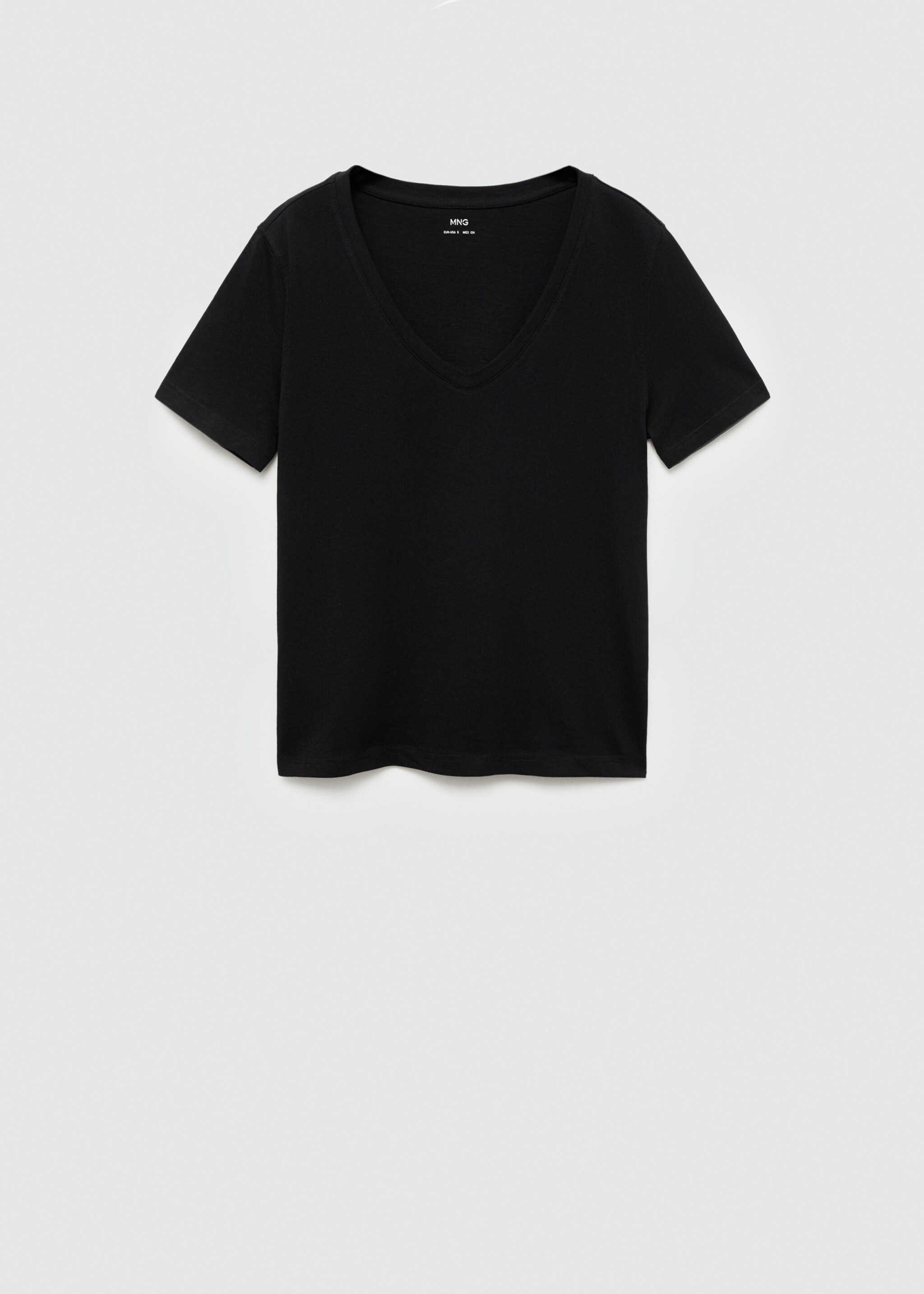 V-neck cotton T-shirt - Article without model, Black. Ref: 77020582-00.