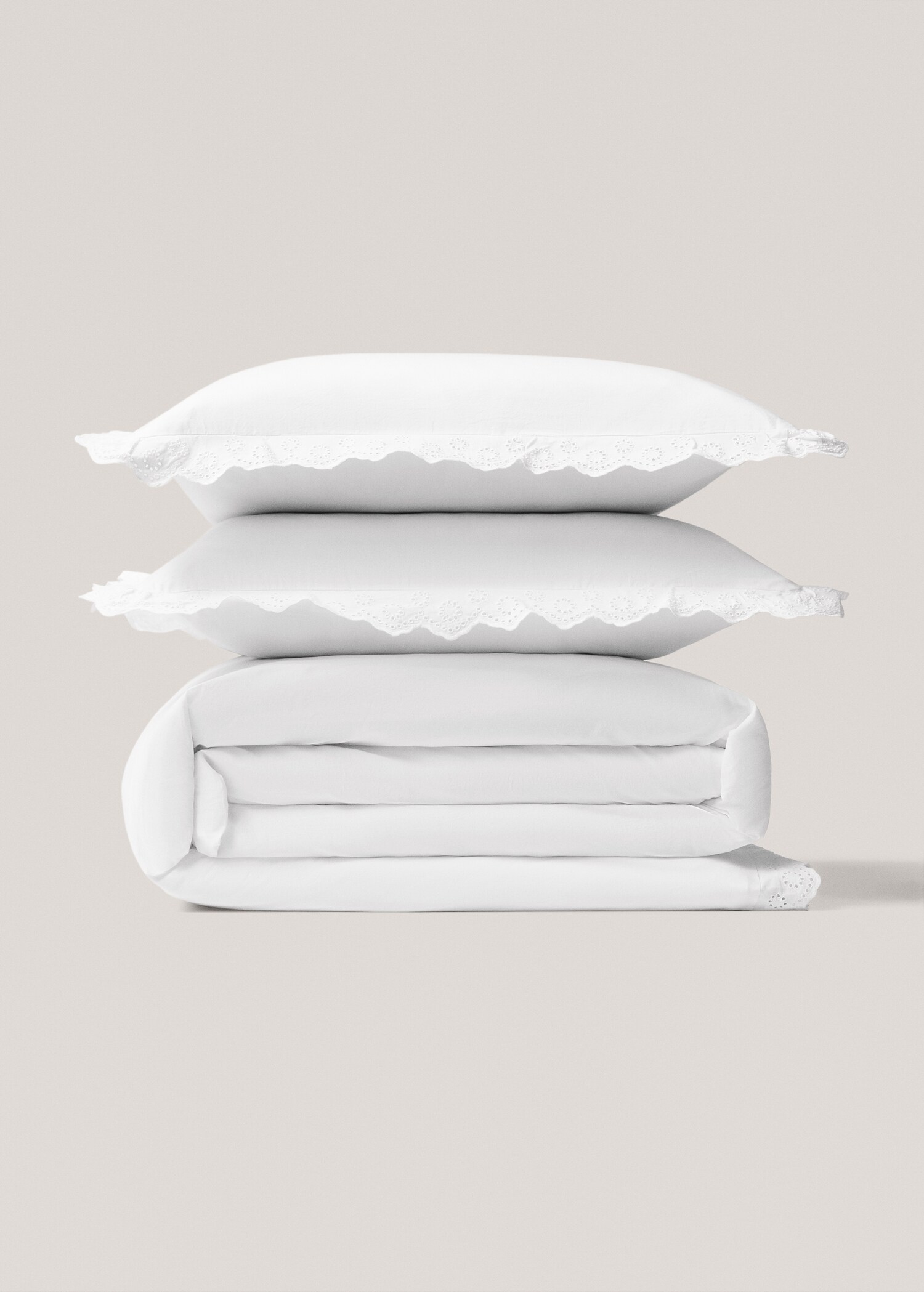 Cotton duvet cover with embroidered flounces for single bed - Article without model