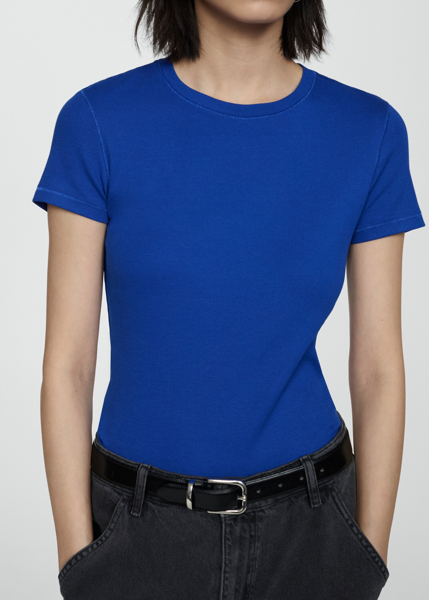 T-shirt manches courtes maille côtelée - Plan moyen