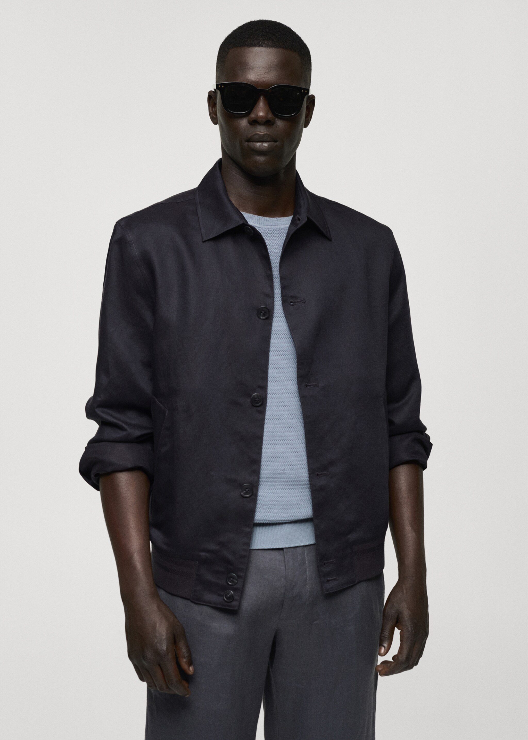 Tencel-linen blend overshirt - Medium plane, Charcoal. Ref: 77022535-00.