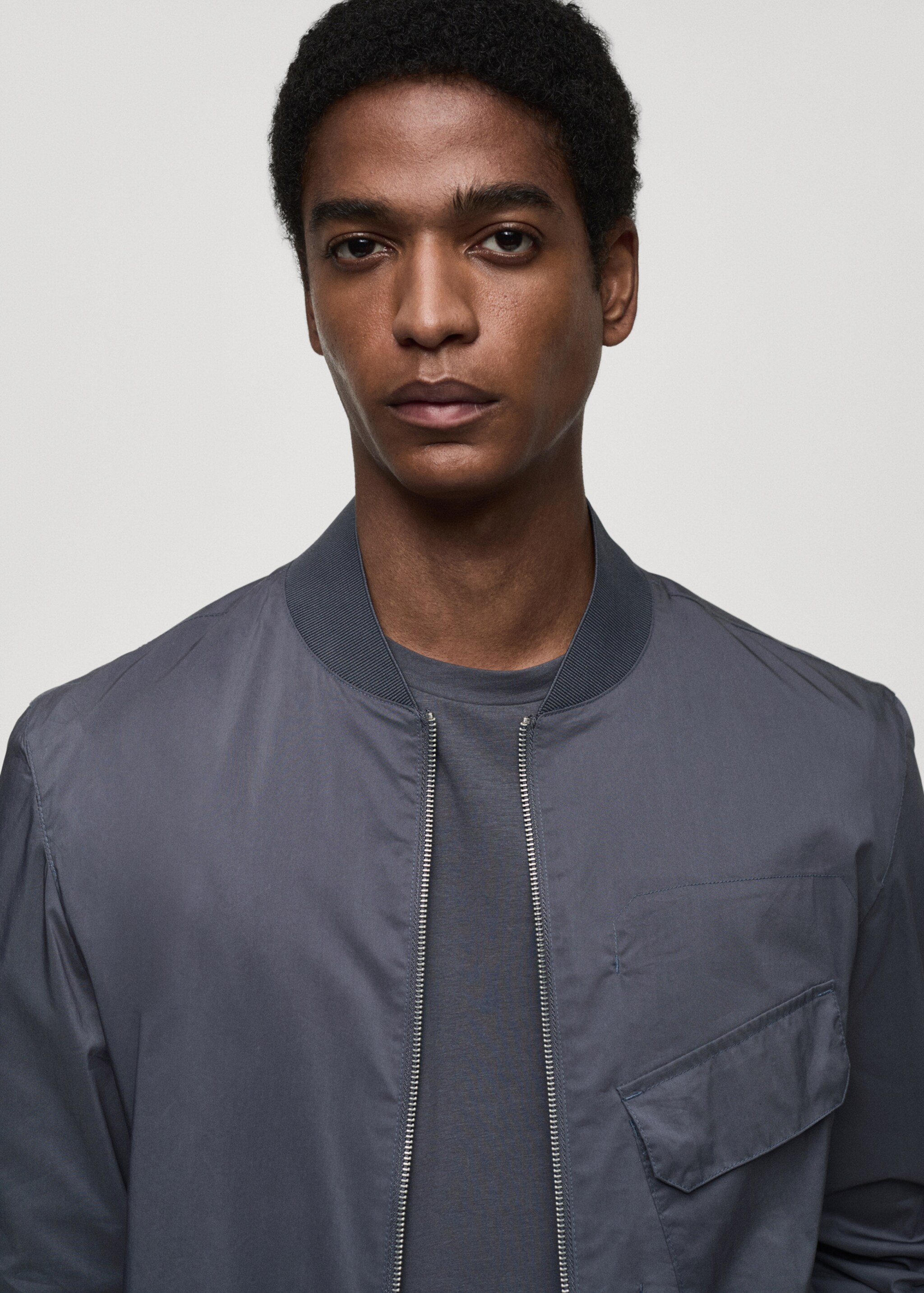 Bomber jacket with pocket - Details of the article 1, Petrol Blue. Ref: 77022536-00.