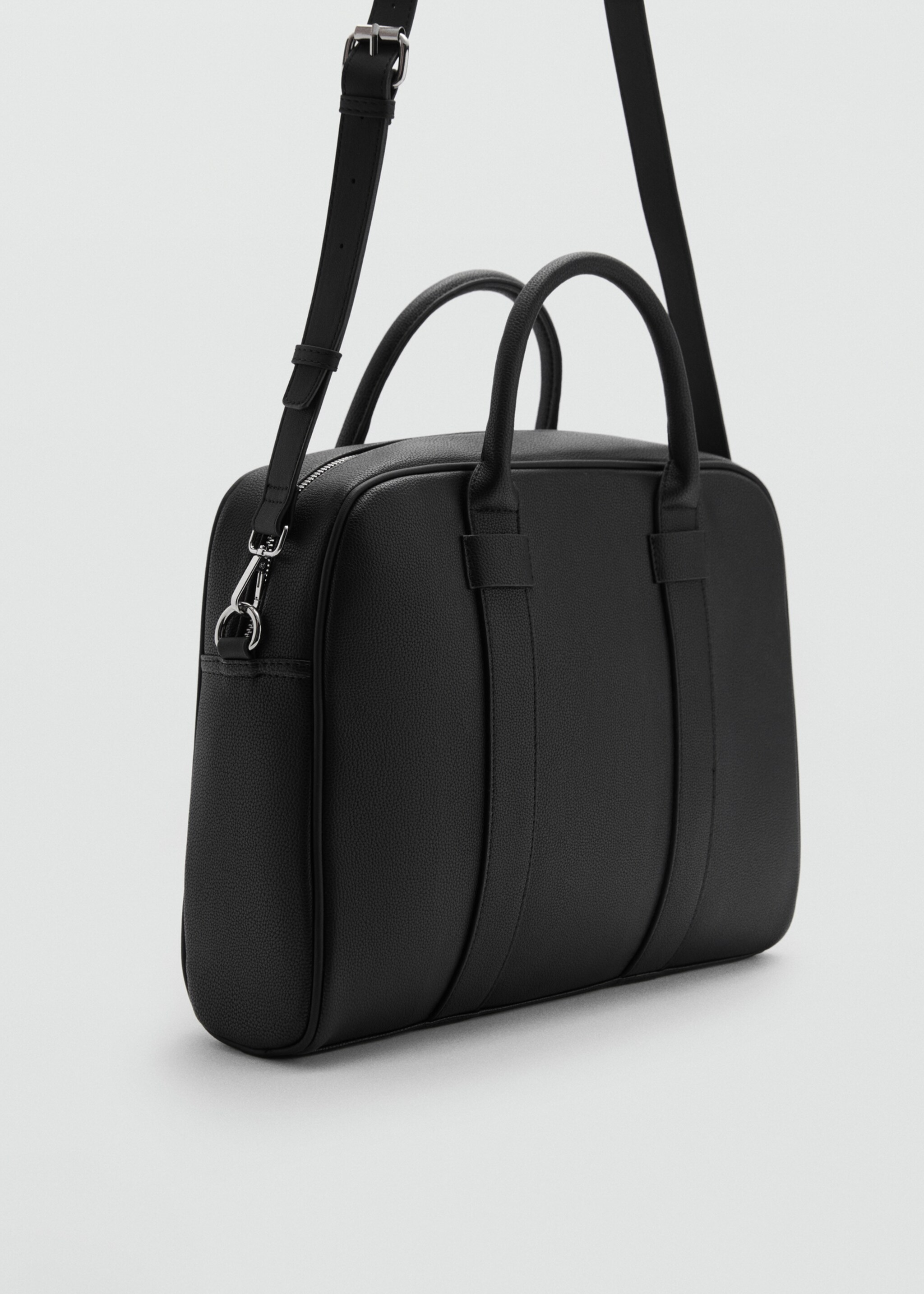 Leather-effect briefcase - Medium plane, Black. Ref: 77022545-00.