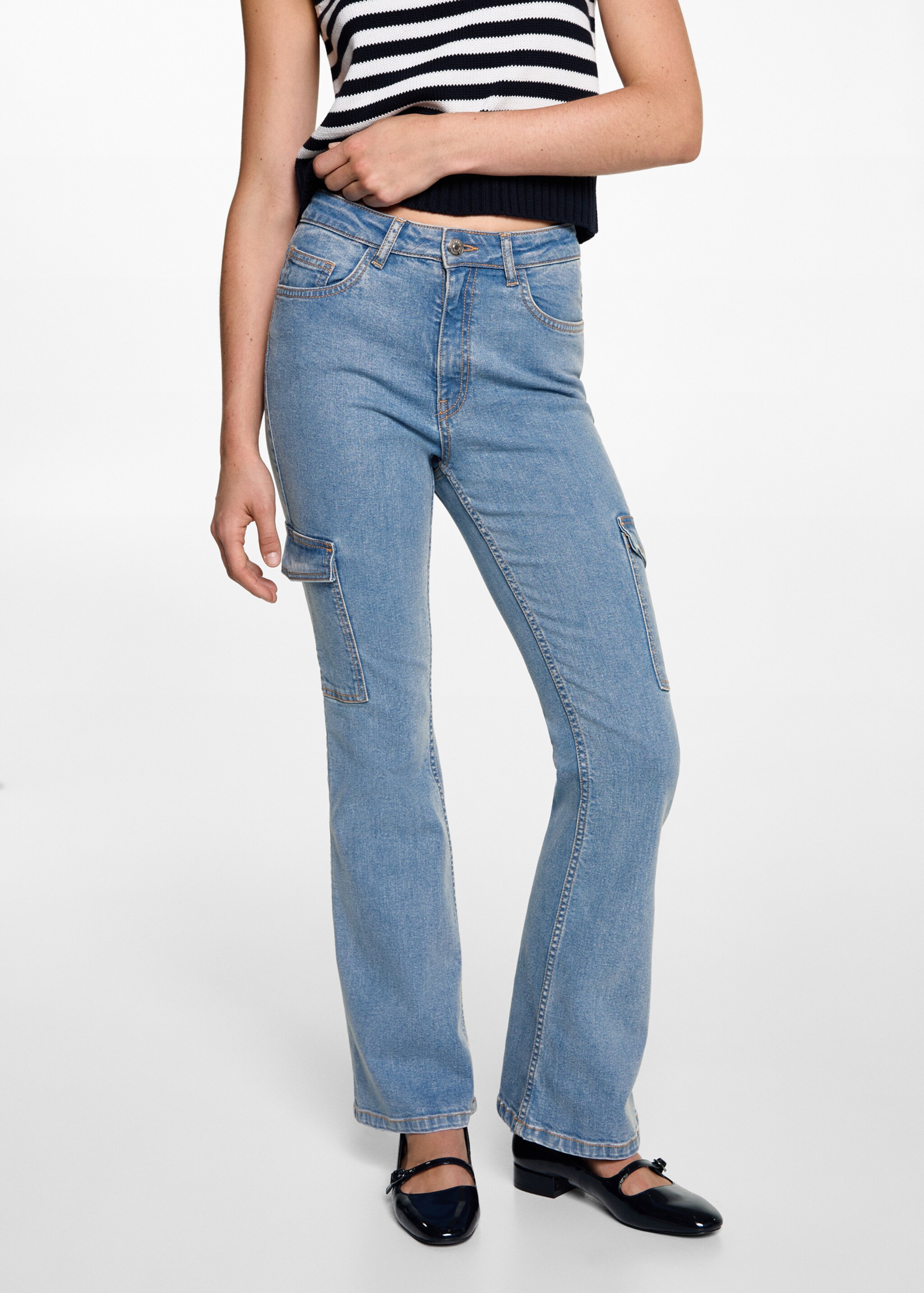 Flared cargo jeans - Medium plane, Medium Blue. Ref: 77022551-00.
