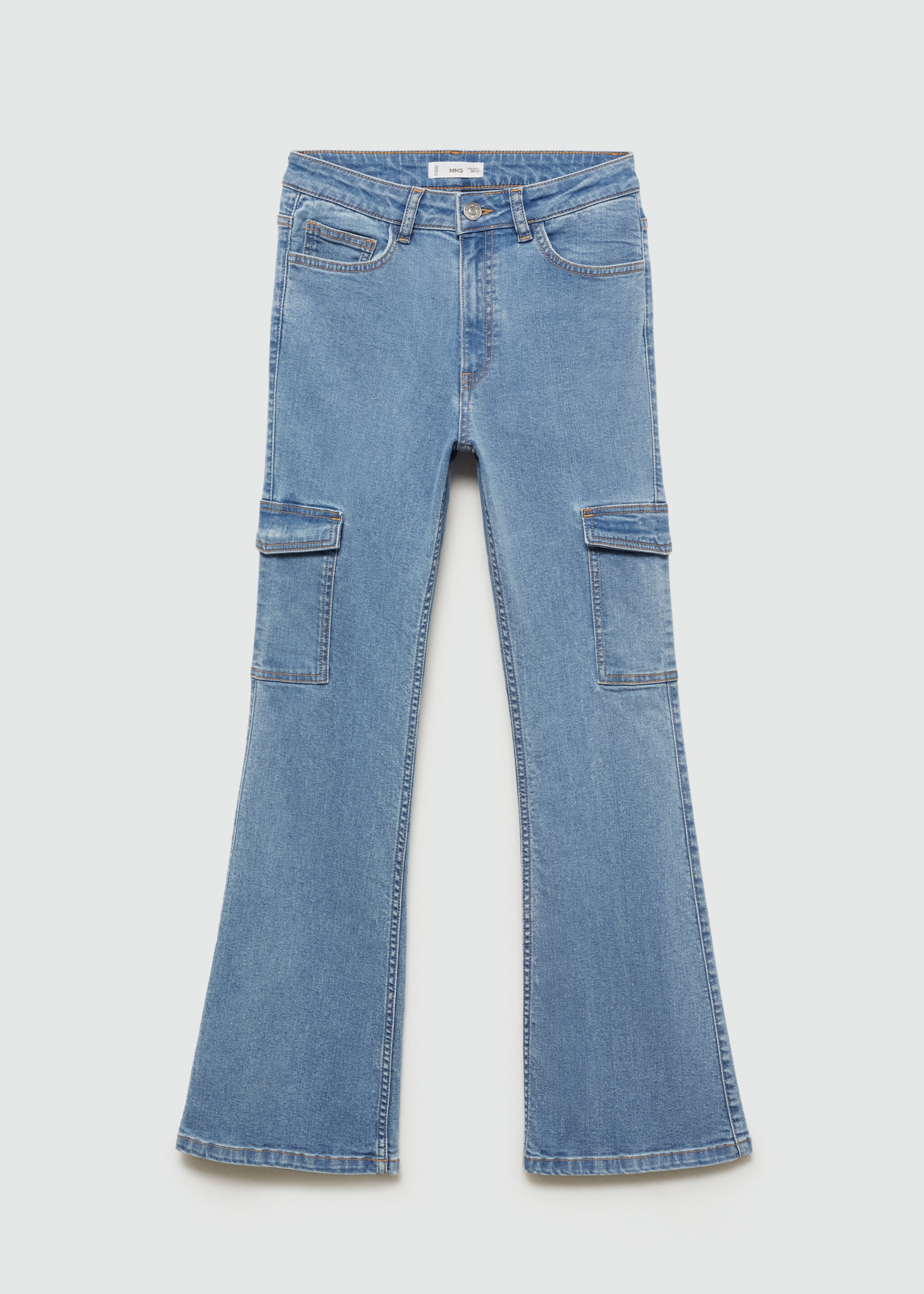 Flared cargo jeans - Article without model, Medium Blue. Ref: 77022551-00.