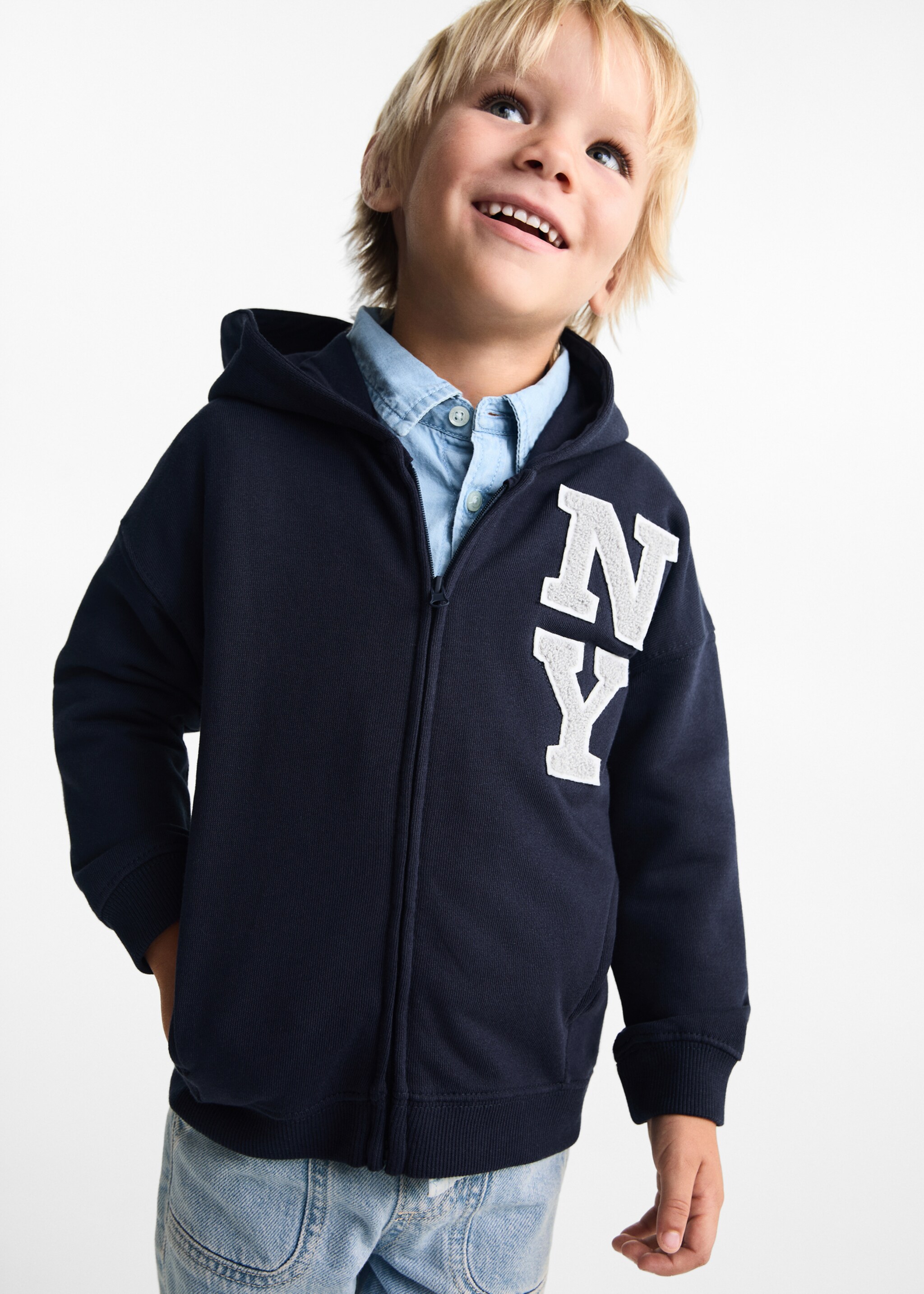 Printed hoodie - Medium plane, Dark Navy. Ref: 77022932-00.