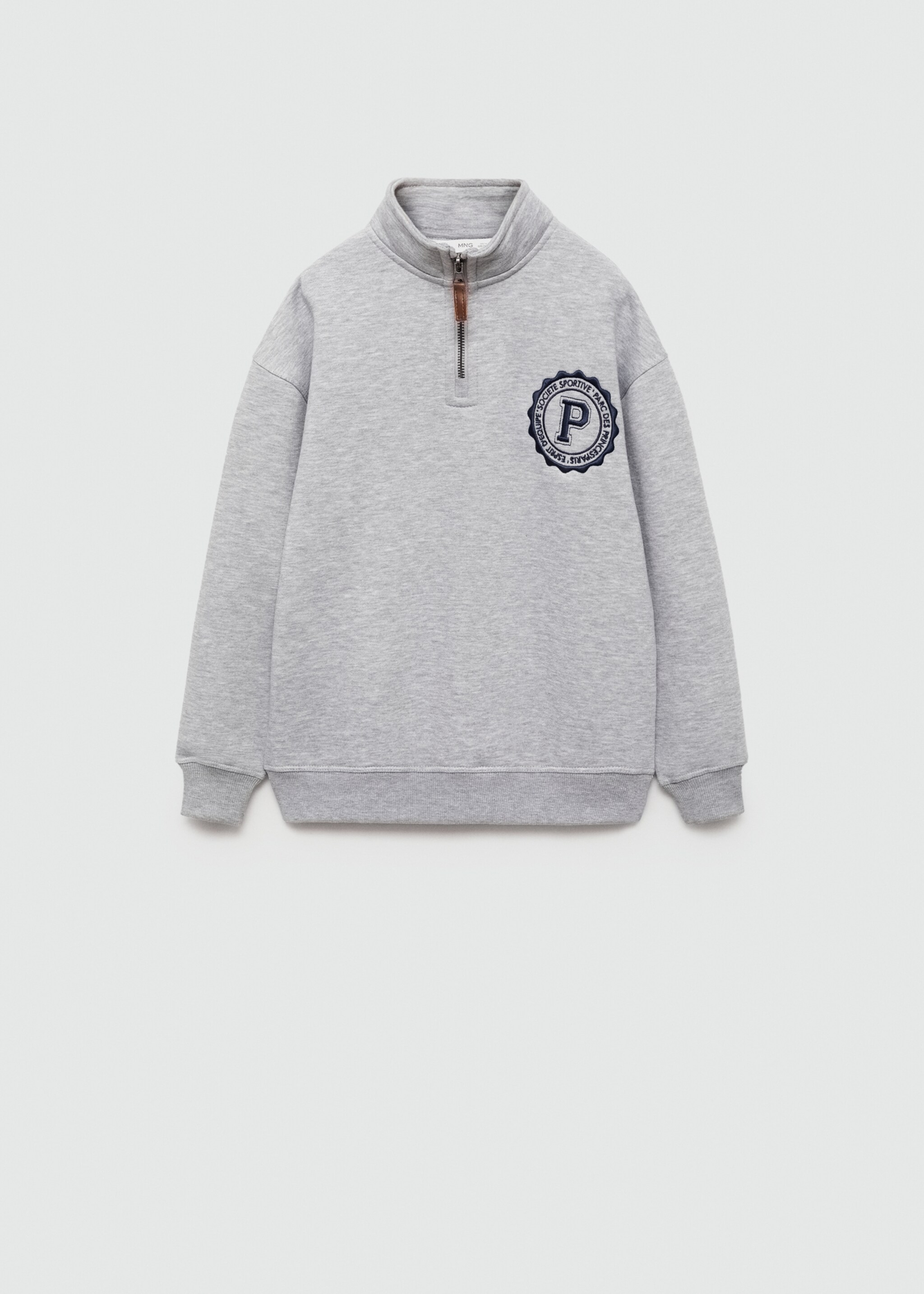 Baumwoll-Sweatshirt mit Stickdetail - Artikel ohne Model, Mittelgrau meliert. Ref: 77022933-00.