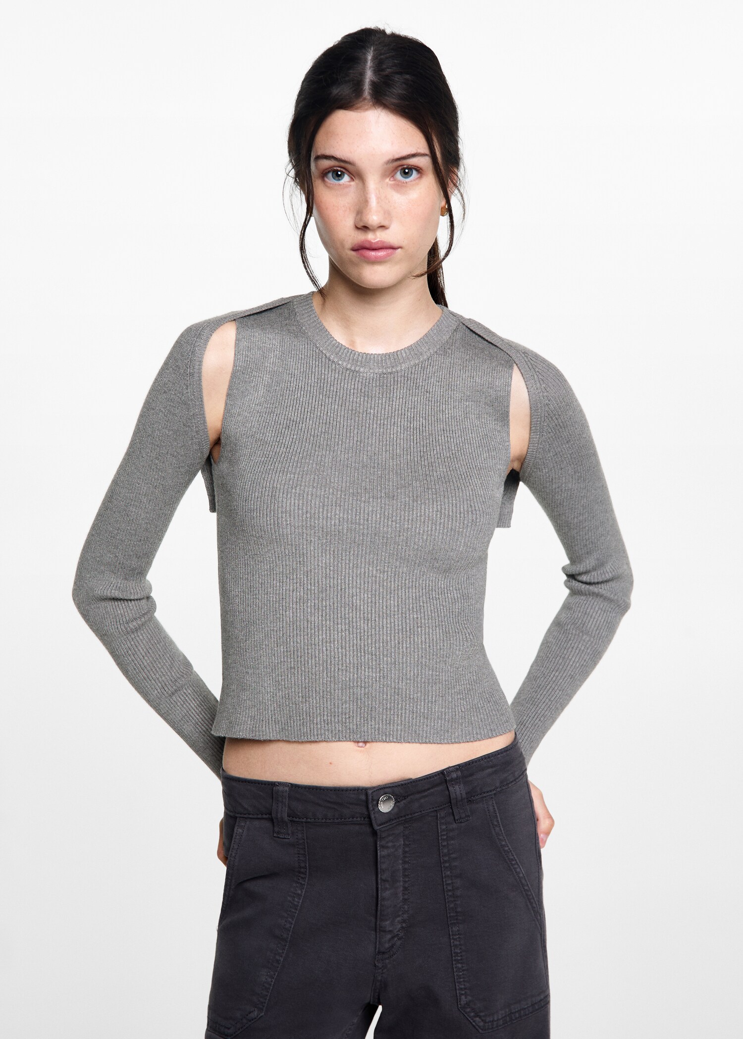 Pull-over maille côtelée manchons - Plan moyen