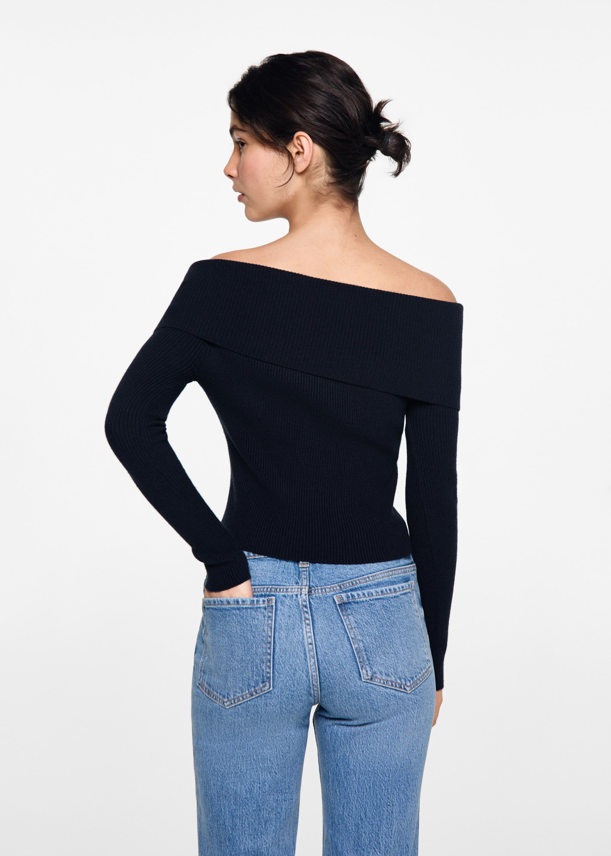 Pull maille épaules dénudées - Verso de l’article, Bleu marine foncé. Ref: 77022935-00.