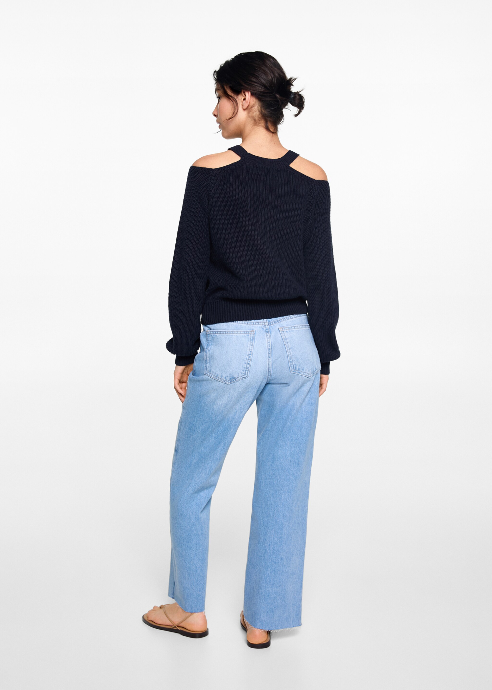 Sweater with shoulder opening - Reverse of the article, Dark Navy. Ref: 77023291-00.